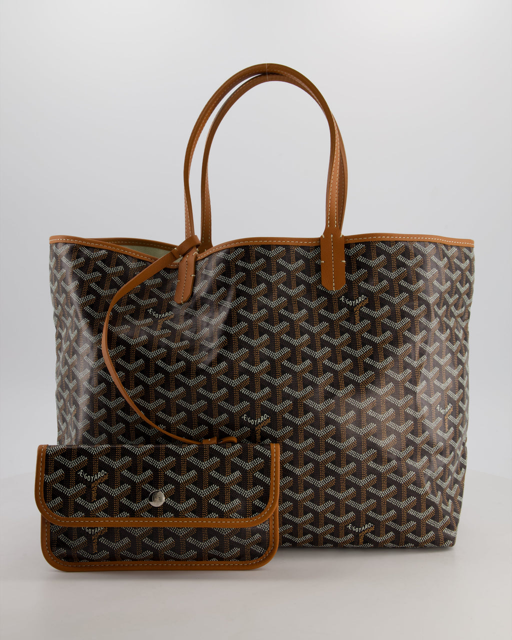 Goyard Saint Louis PM Tote Bag in Black Goyardine Canvas with Tan Calfskin Leather