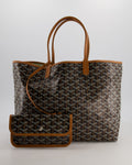 Goyard Saint Louis PM Tote Bag in Black Goyardine Canvas with Tan Calfskin Leather