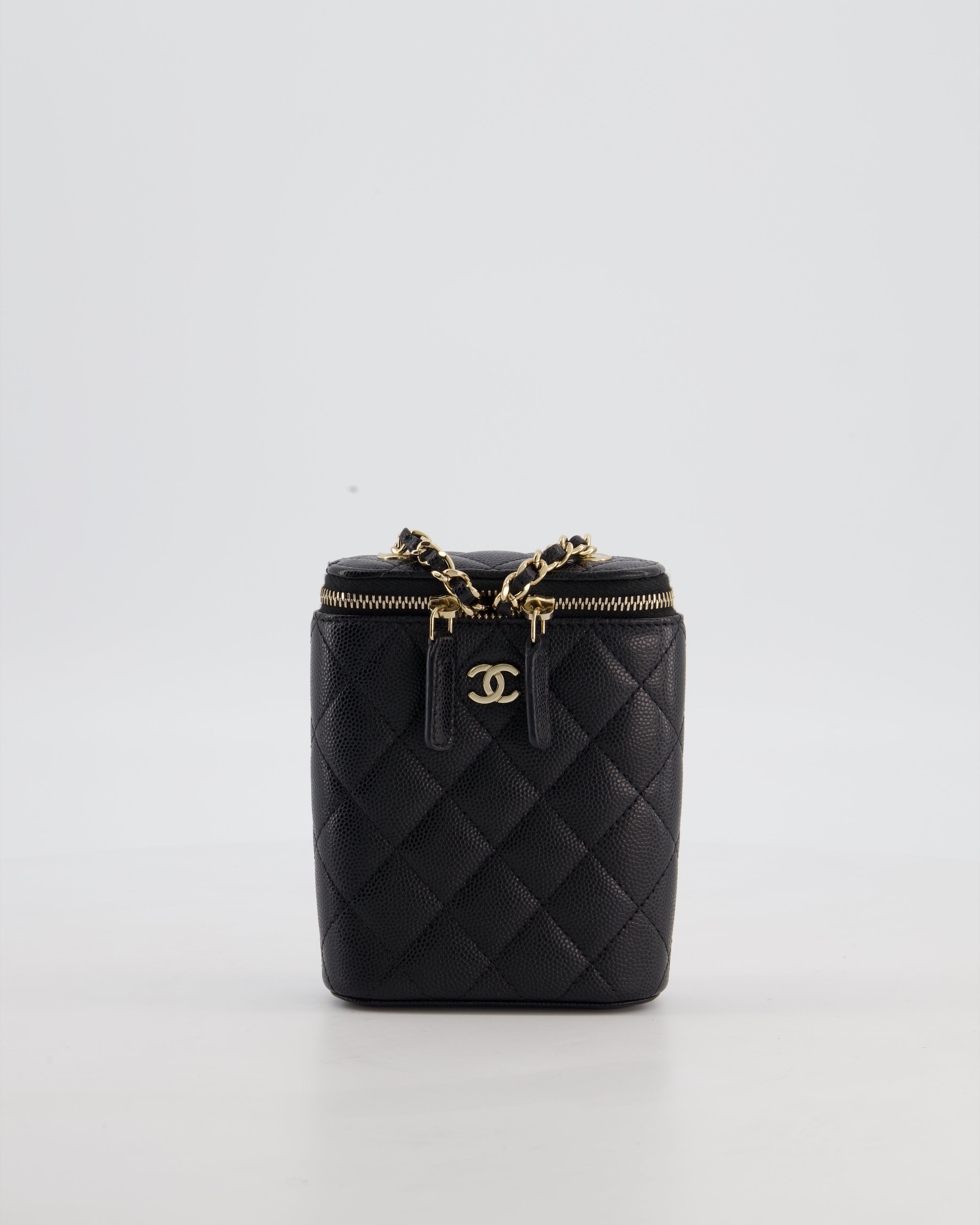 Chanel Black Mini Vertical Vanity Bag in Caviar Leather with Champagne Gold Hardware