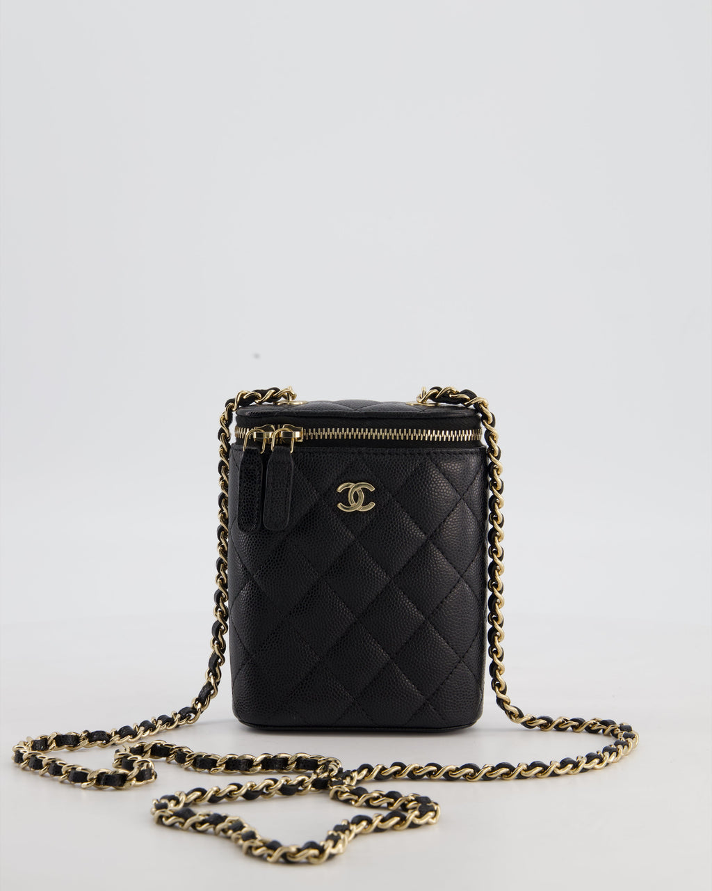 Chanel Black Mini Vertical Vanity Bag in Caviar Leather with Champagne Gold Hardware