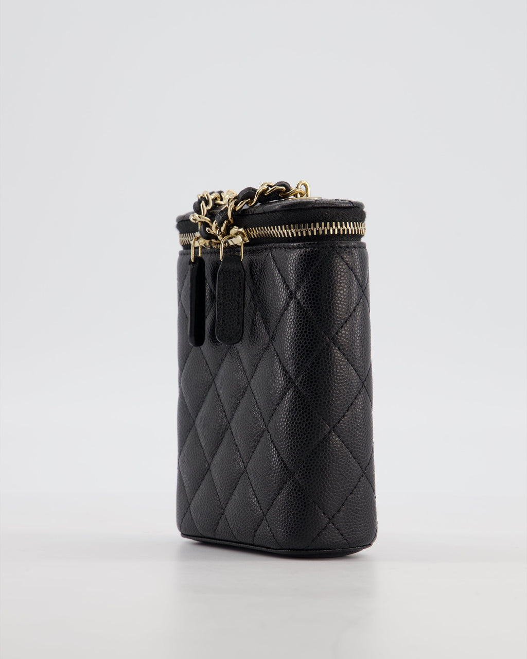 Chanel Black Mini Vertical Vanity Bag in Caviar Leather with Champagne Gold Hardware