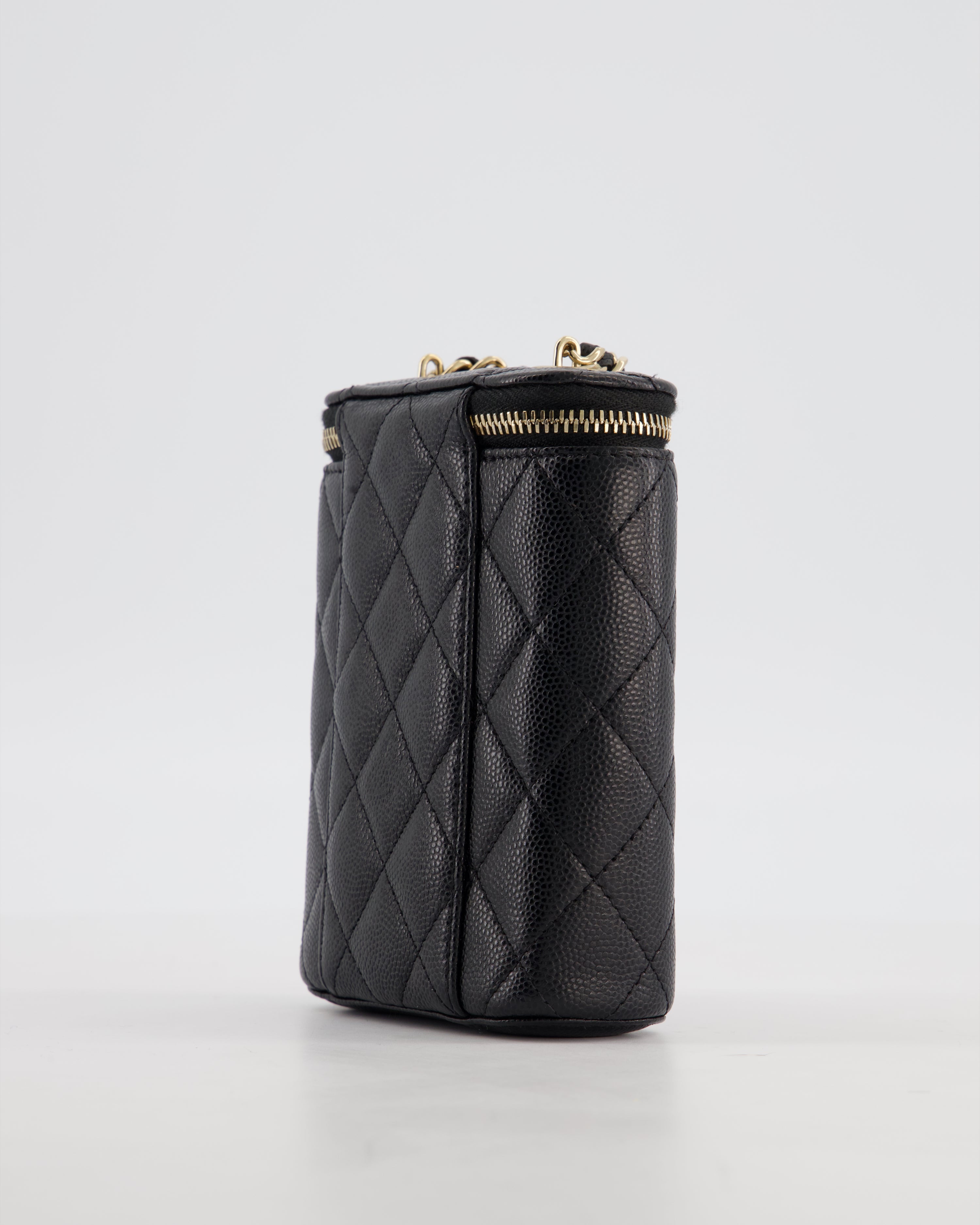 Chanel Black Mini Vertical Vanity Bag in Caviar Leather with Champagne Gold Hardware