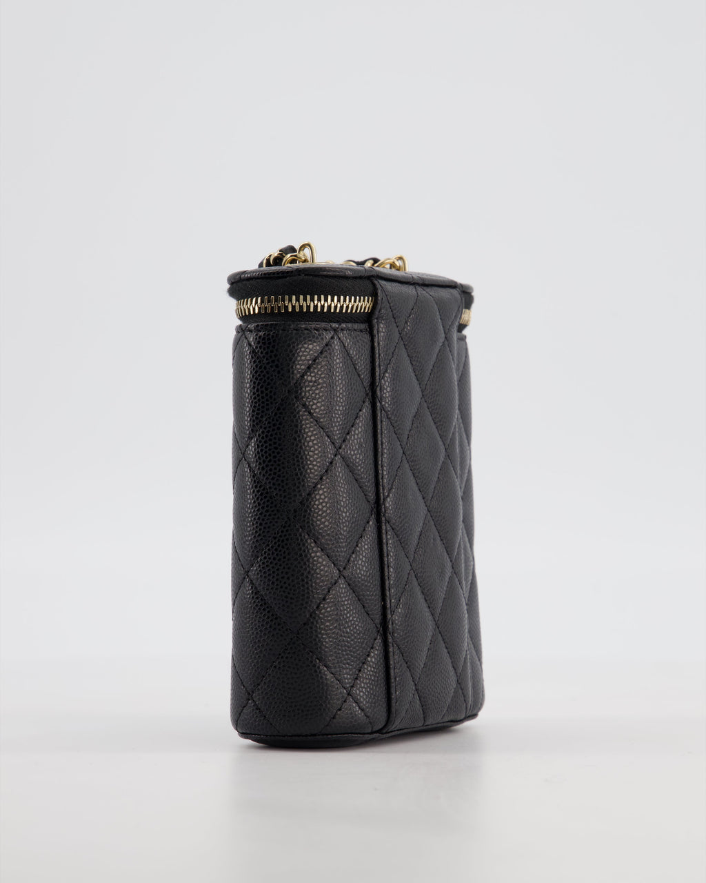 Chanel Black Mini Vertical Vanity Bag in Caviar Leather with Champagne Gold Hardware