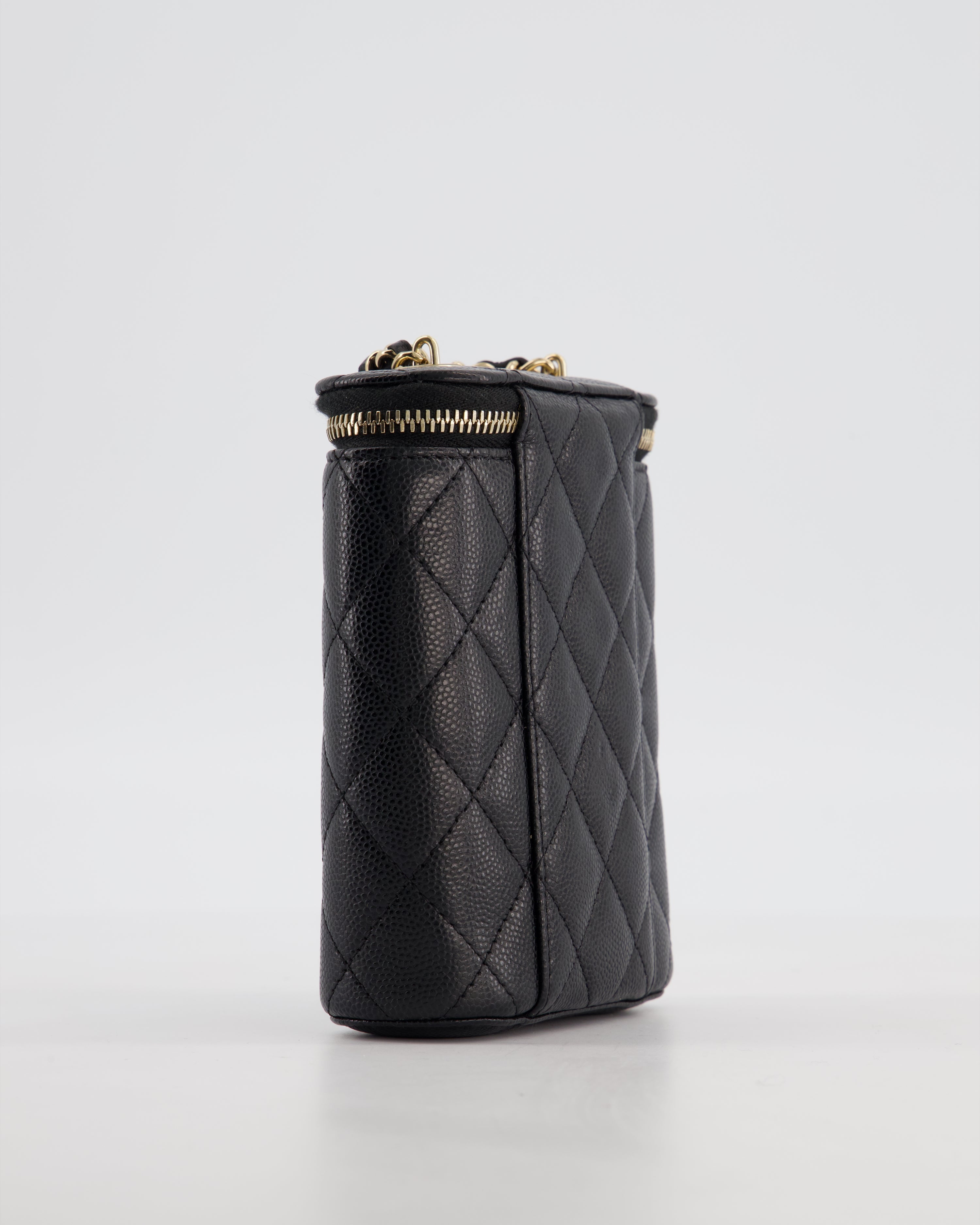 Chanel Black Mini Vertical Vanity Bag in Caviar Leather with Champagne Gold Hardware