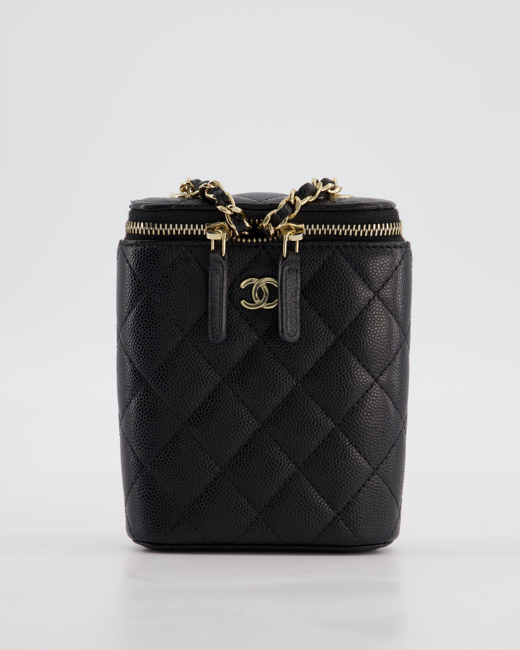 Chanel Black Mini Vertical Vanity Bag in Caviar Leather with Champagne Gold Hardware