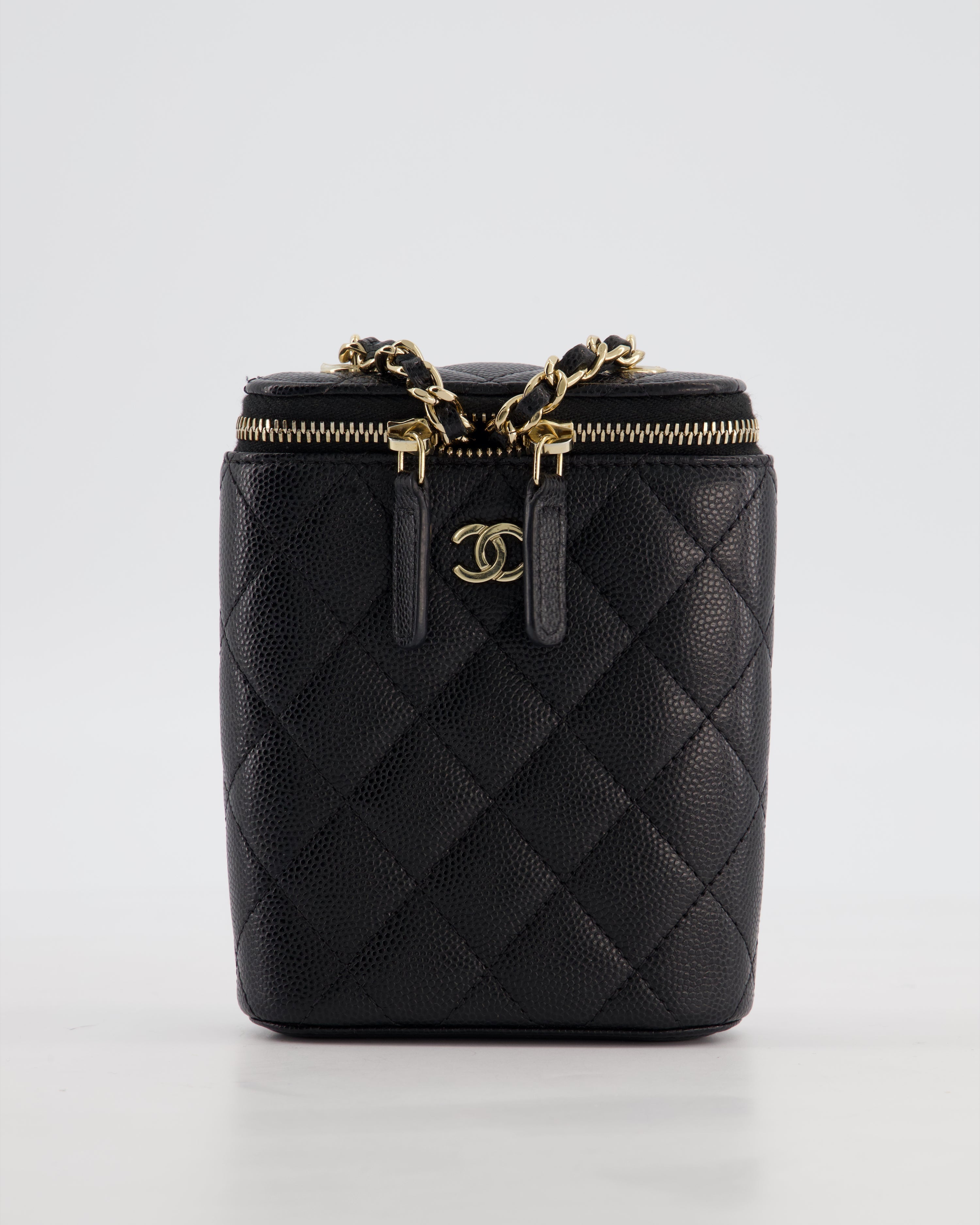 Chanel Black Mini Vertical Vanity Bag in Caviar Leather with Champagne Gold Hardware