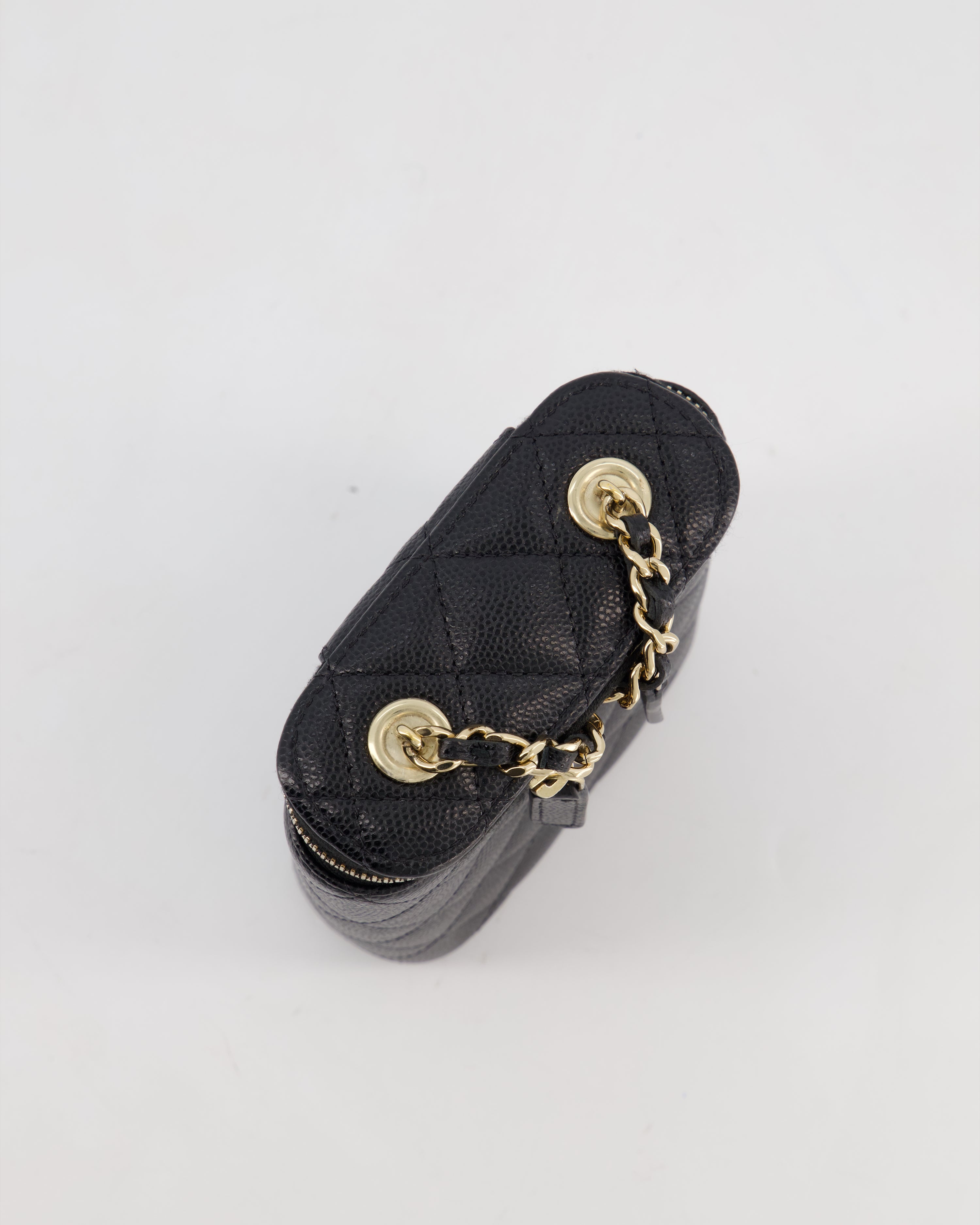 Chanel Black Mini Vertical Vanity Bag in Caviar Leather with Champagne Gold Hardware