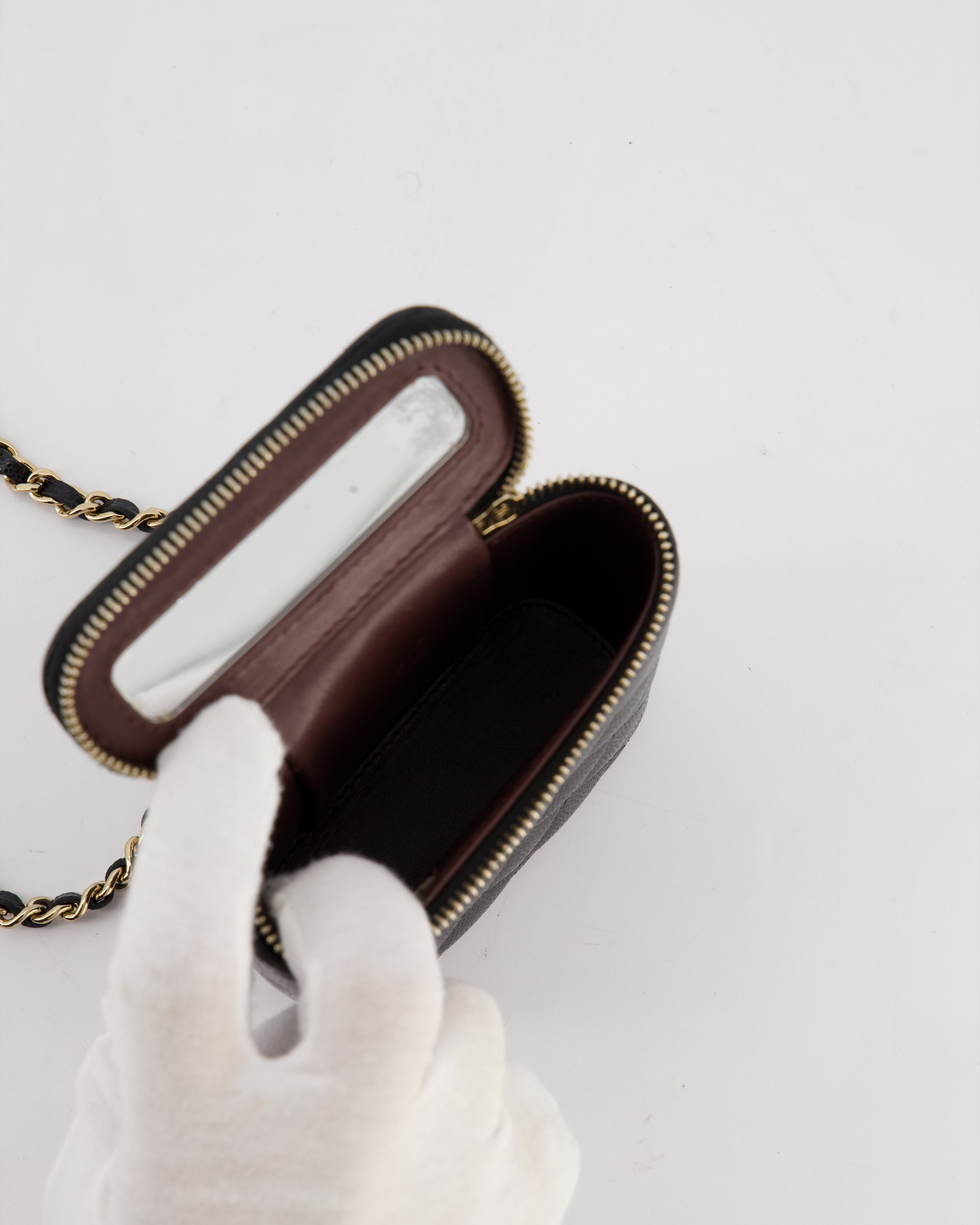 Chanel Black Mini Vertical Vanity Bag in Caviar Leather with Champagne Gold Hardware