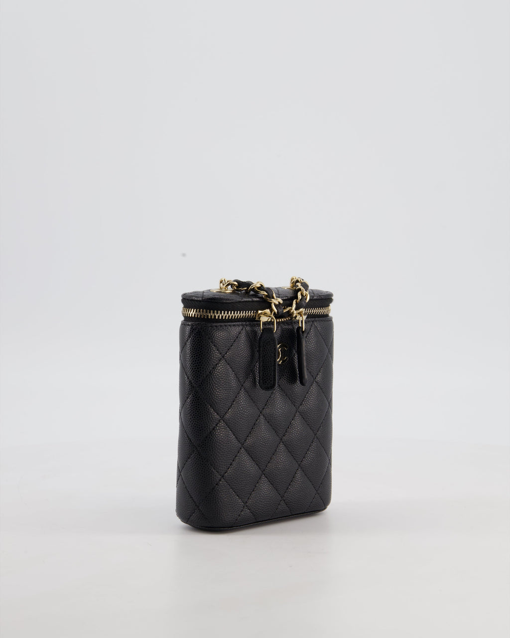 Chanel Black Mini Vertical Vanity Bag in Caviar Leather with Champagne Gold Hardware