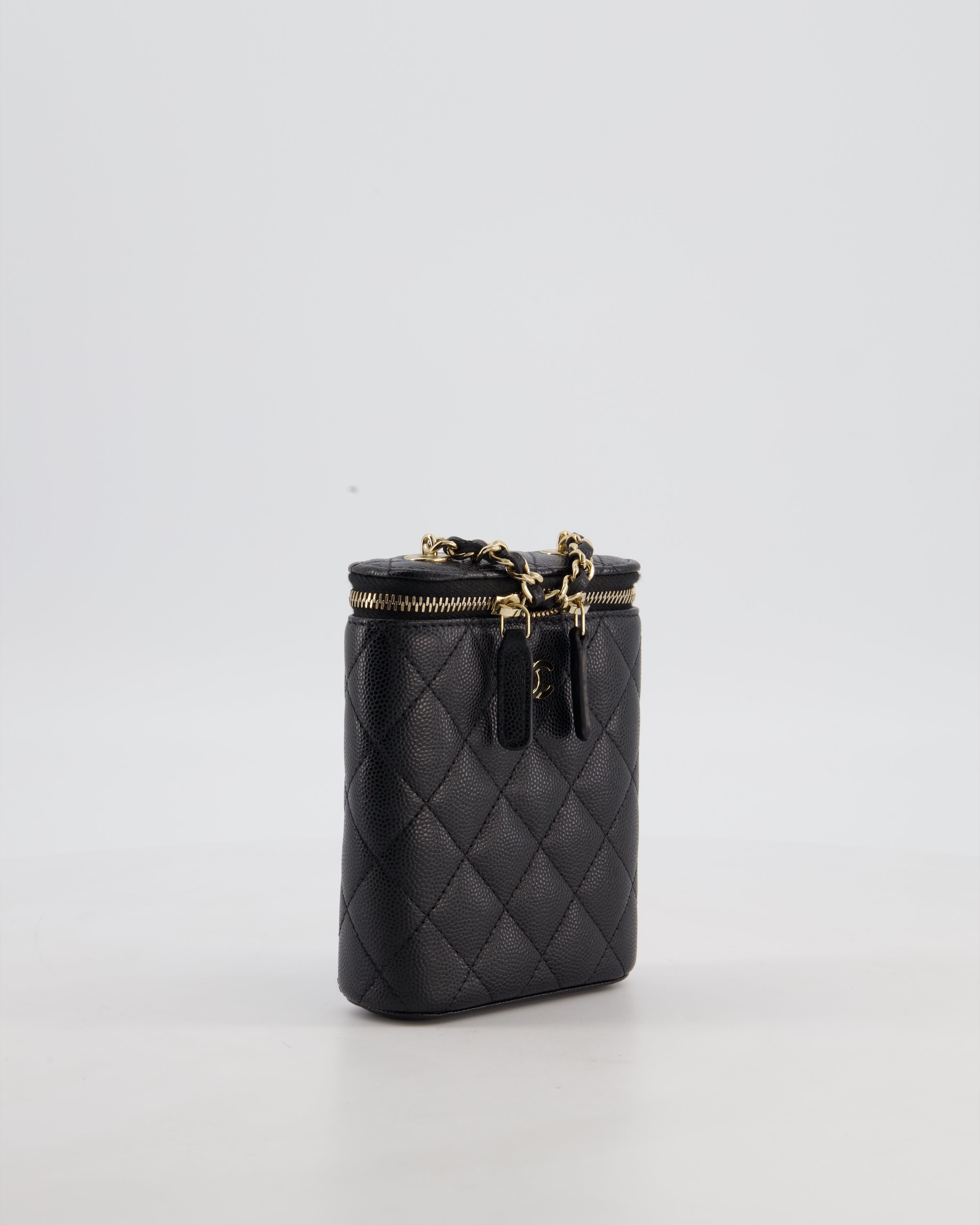 Chanel Black Mini Vertical Vanity Bag in Caviar Leather with Champagne Gold Hardware