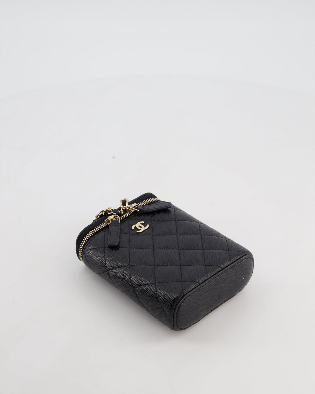 Chanel Black Mini Vertical Vanity Bag in Caviar Leather with Champagne Gold Hardware