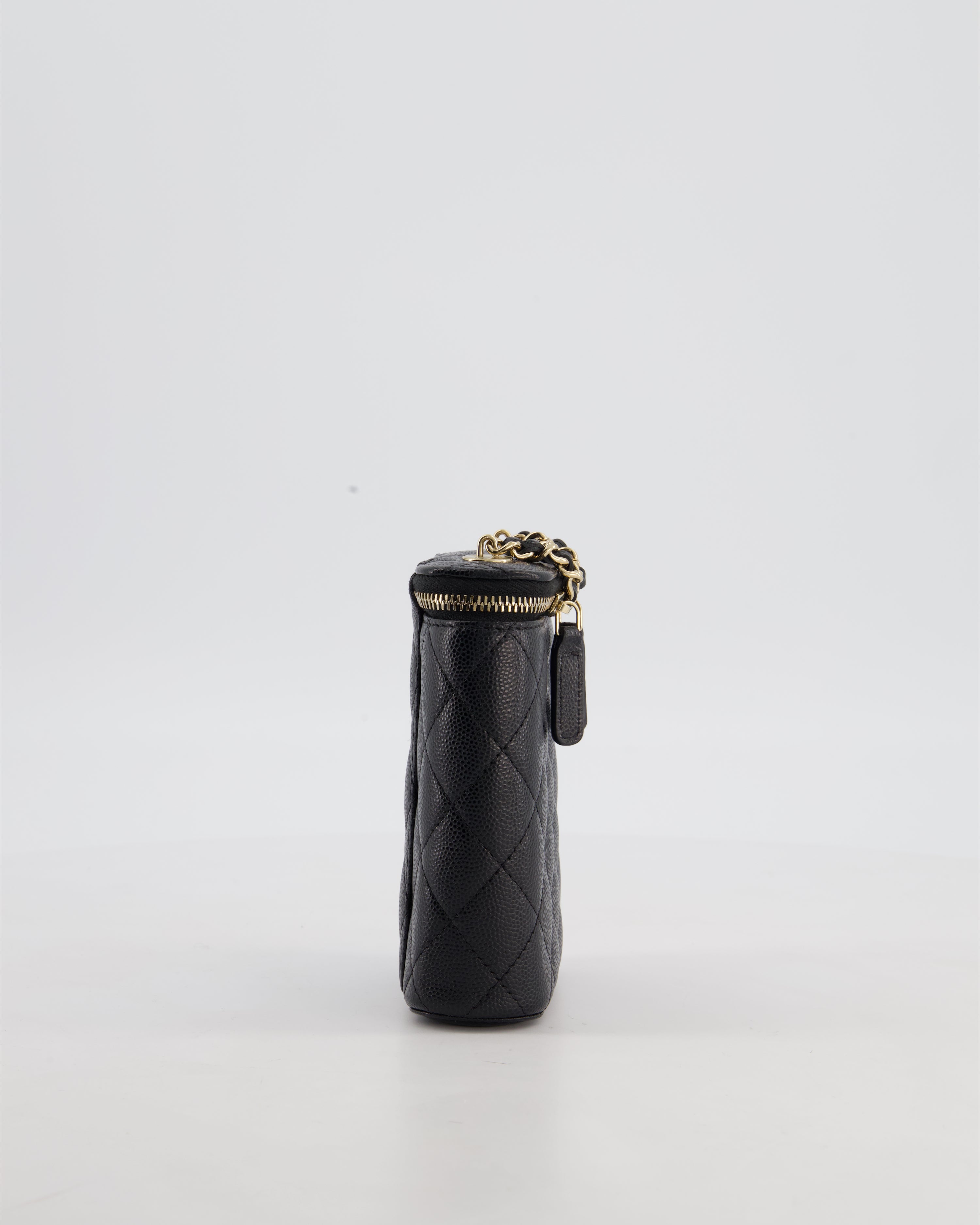 Chanel Black Mini Vertical Vanity Bag in Caviar Leather with Champagne Gold Hardware