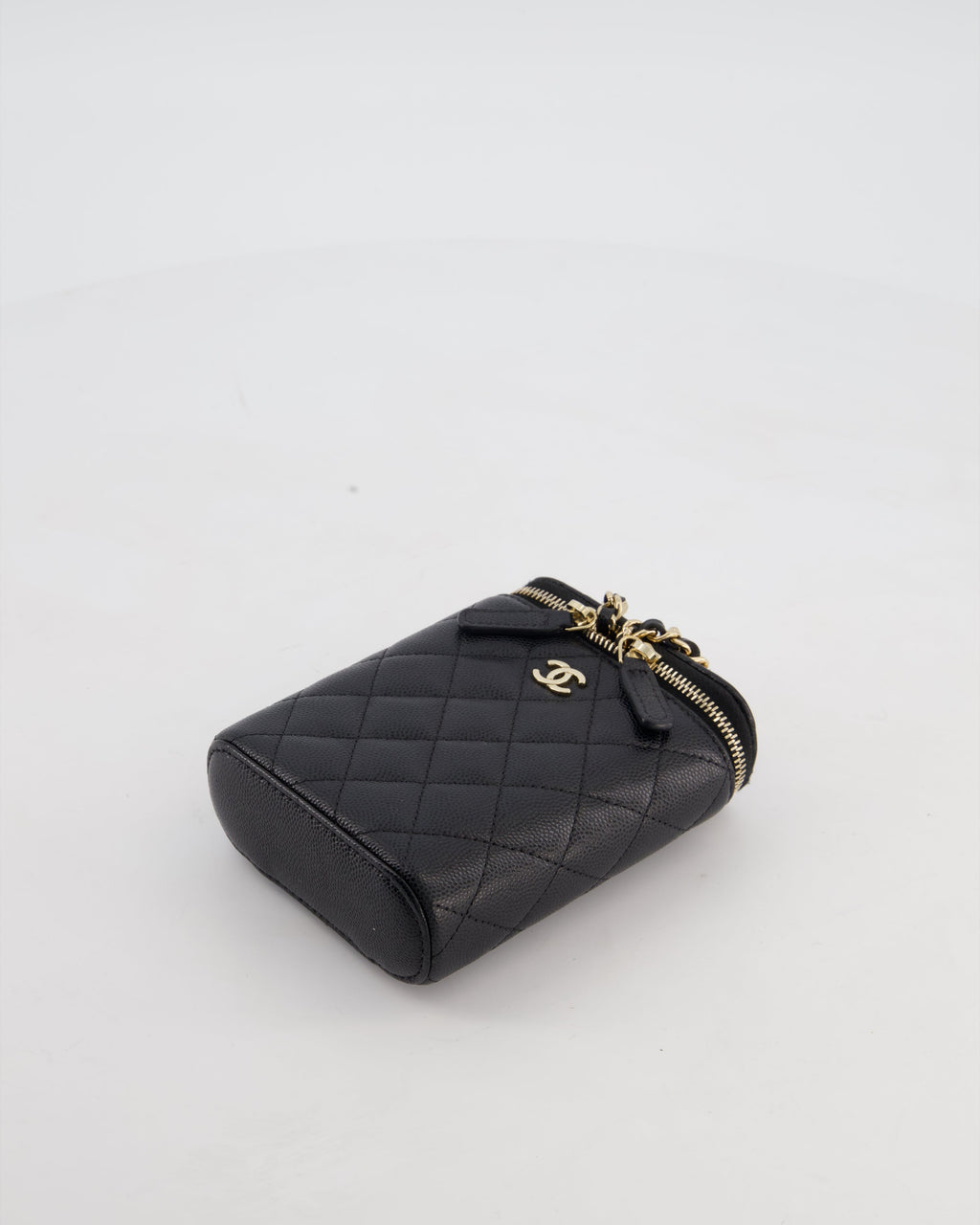 Chanel Black Mini Vertical Vanity Bag in Caviar Leather with Champagne Gold Hardware