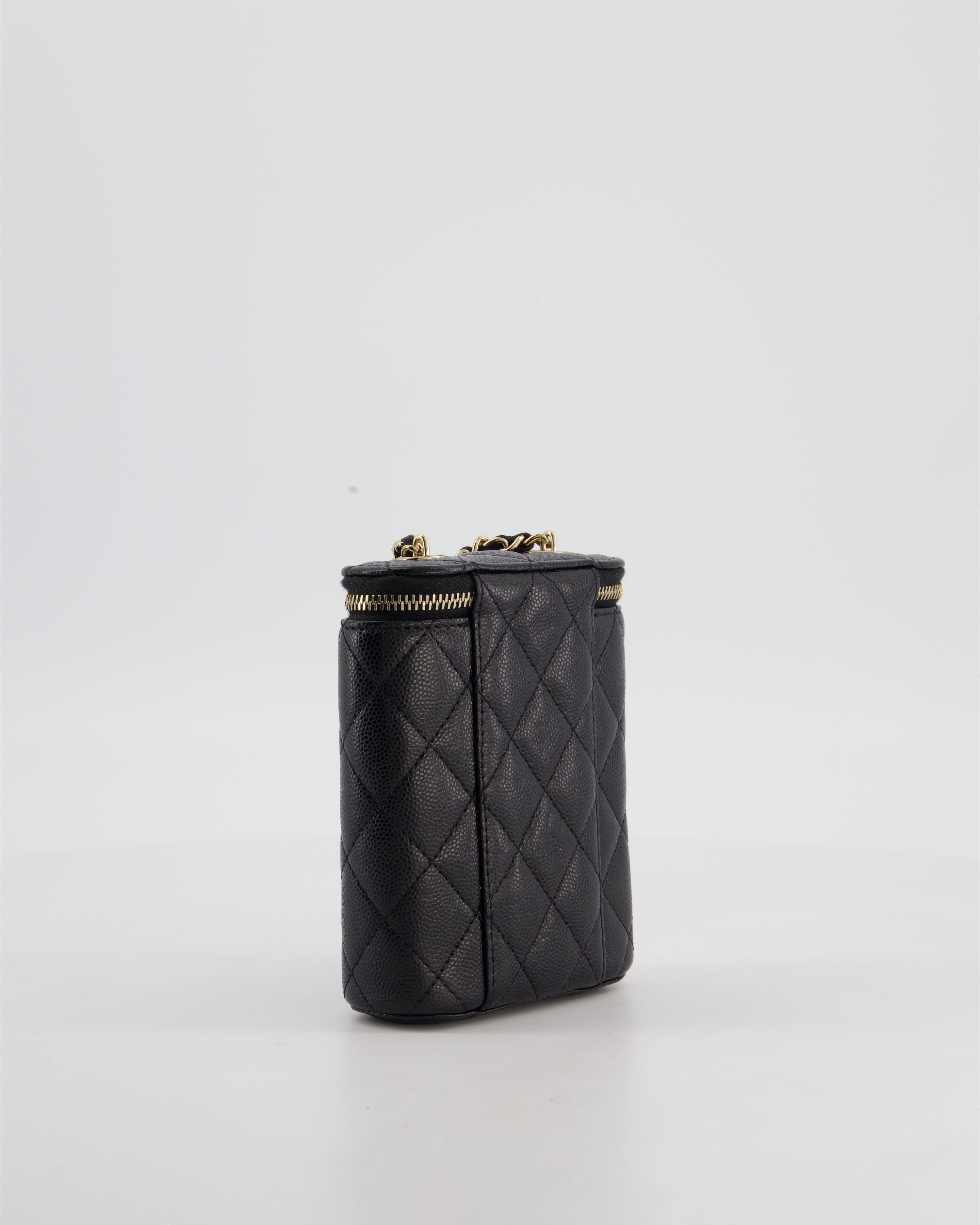 Chanel Black Mini Vertical Vanity Bag in Caviar Leather with Champagne Gold Hardware