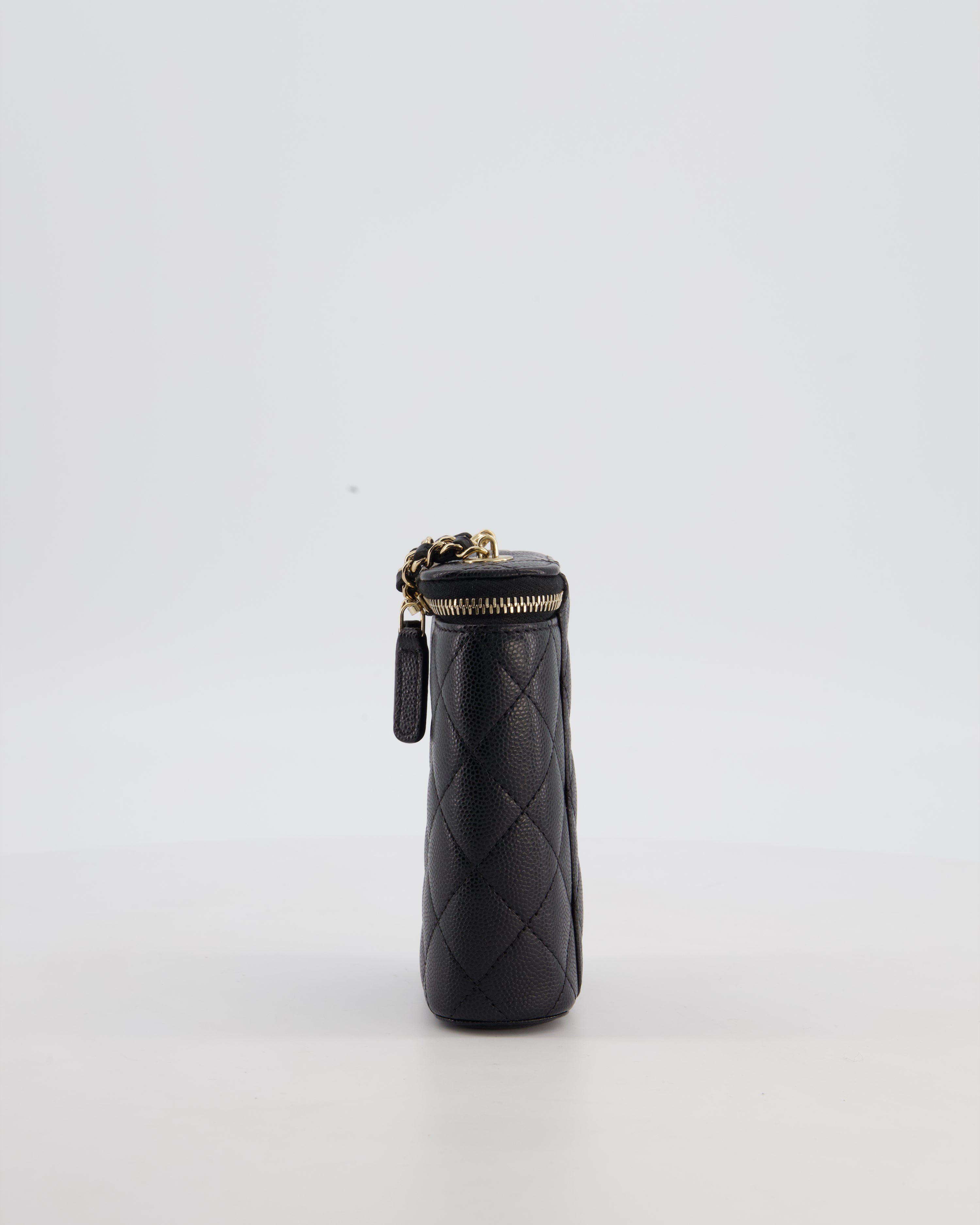 Chanel Black Mini Vertical Vanity Bag in Caviar Leather with Champagne Gold Hardware