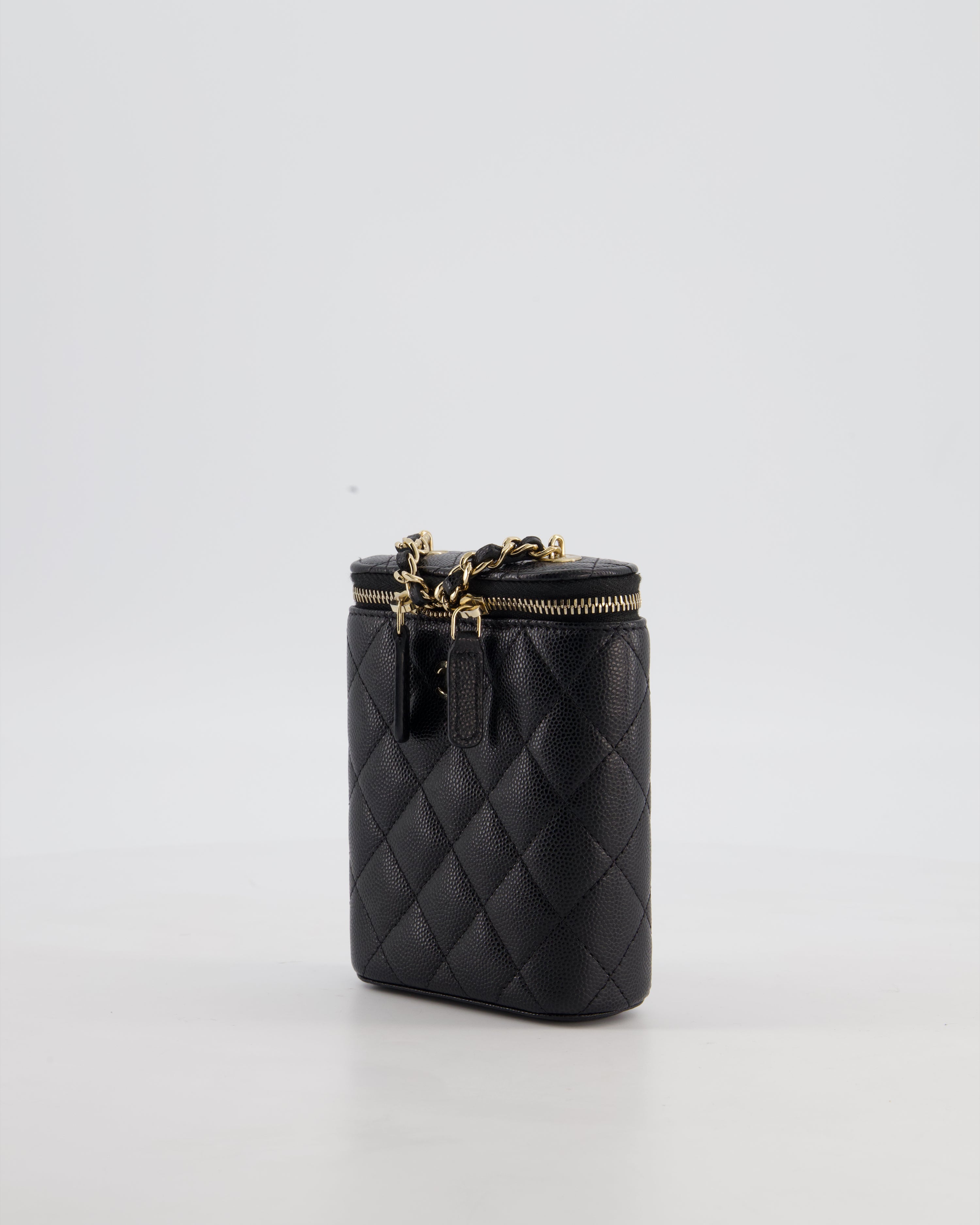 Chanel Black Mini Vertical Vanity Bag in Caviar Leather with Champagne Gold Hardware