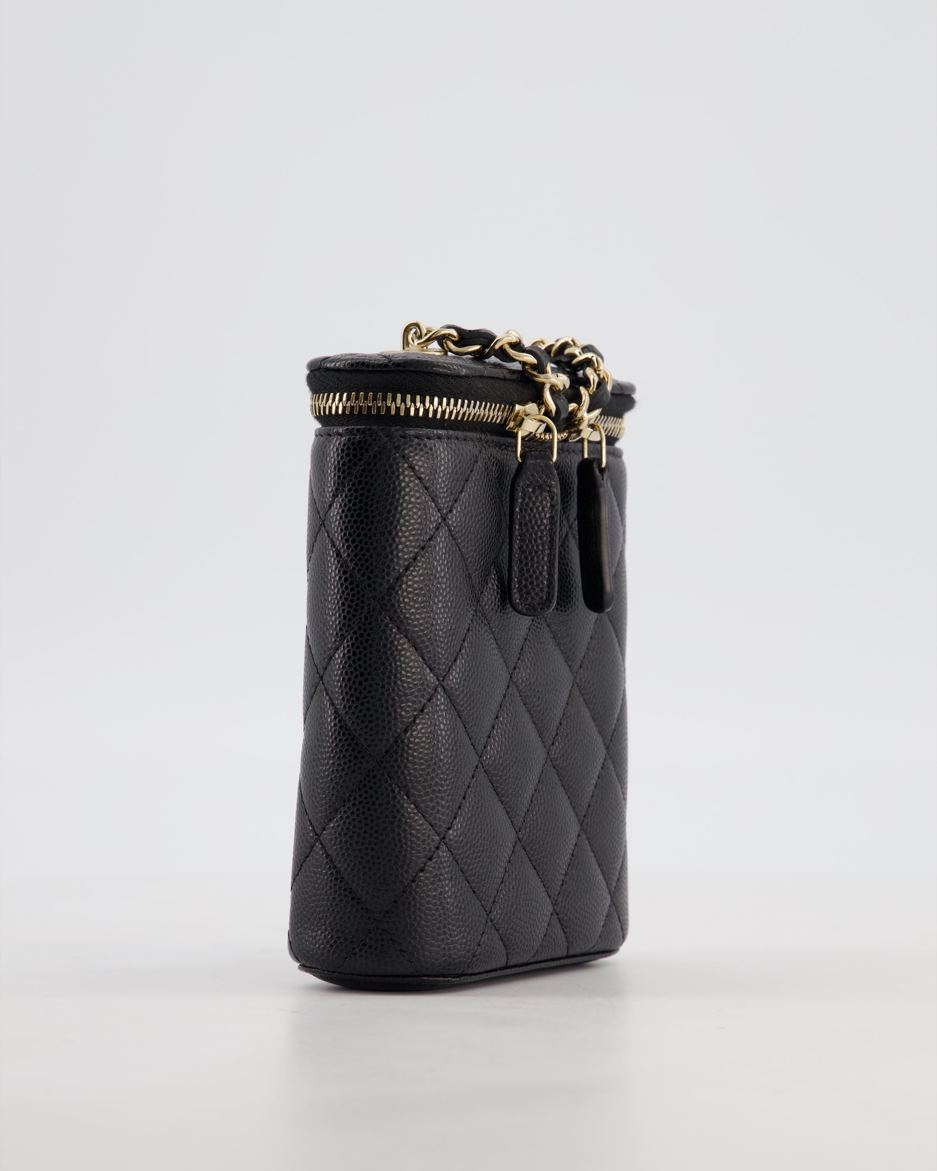 Chanel Black Mini Vertical Vanity Bag in Caviar Leather with Champagne Gold Hardware