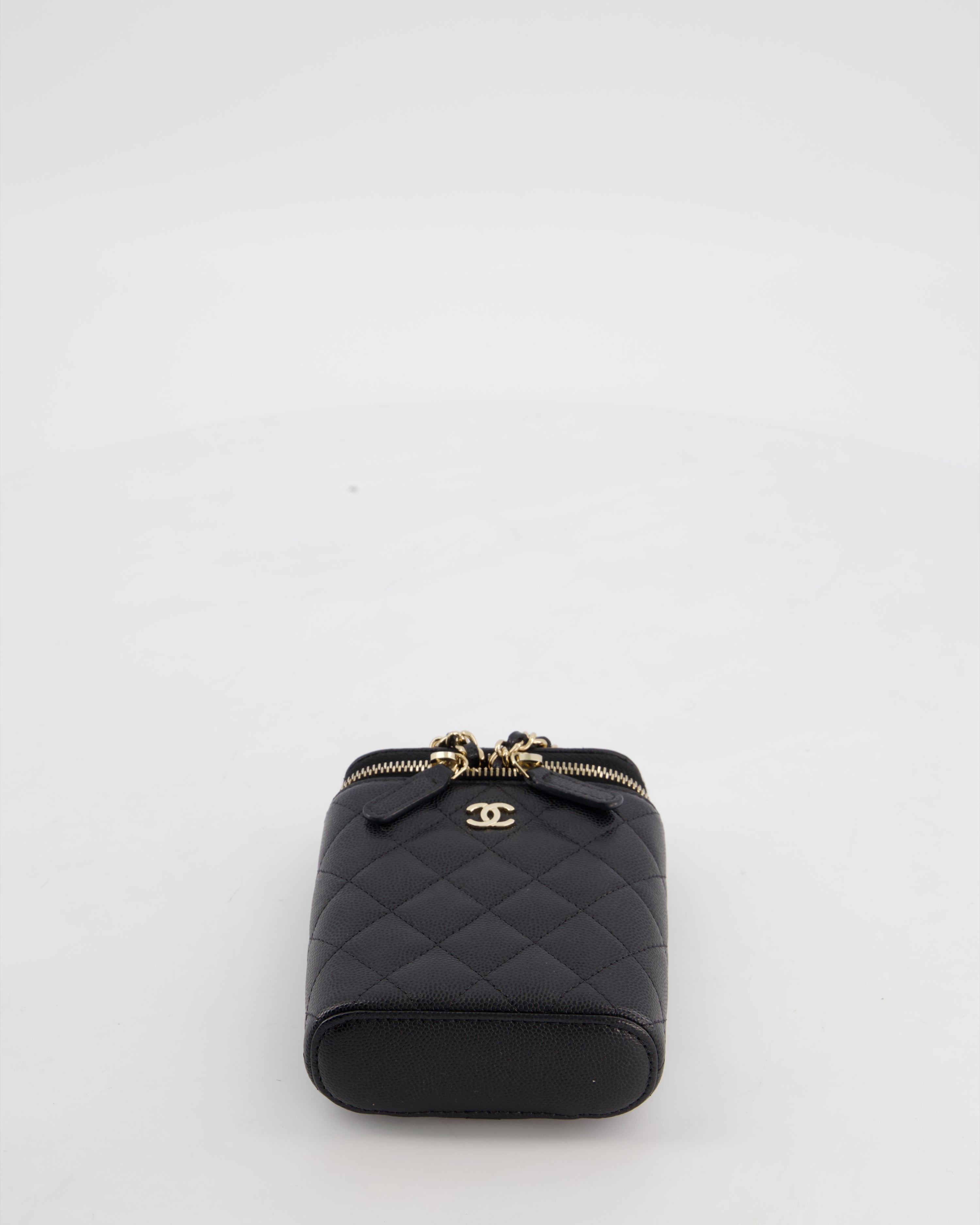 Chanel Black Mini Vertical Vanity Bag in Caviar Leather with Champagne Gold Hardware