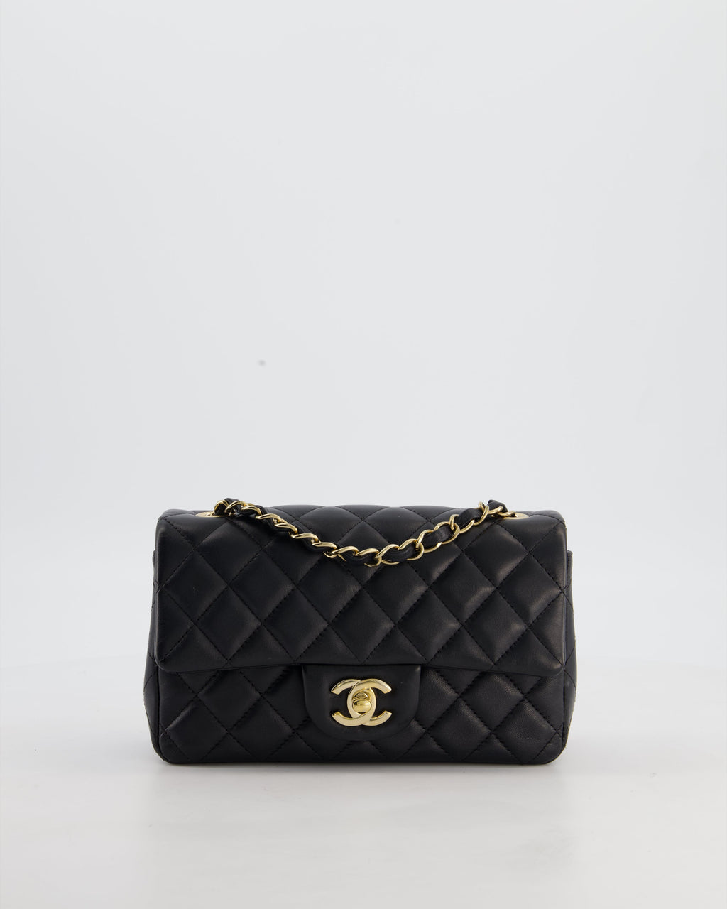 Chanel Black Mini Rectangular Flap Bag in Lambskin Leather with Gold Hardware