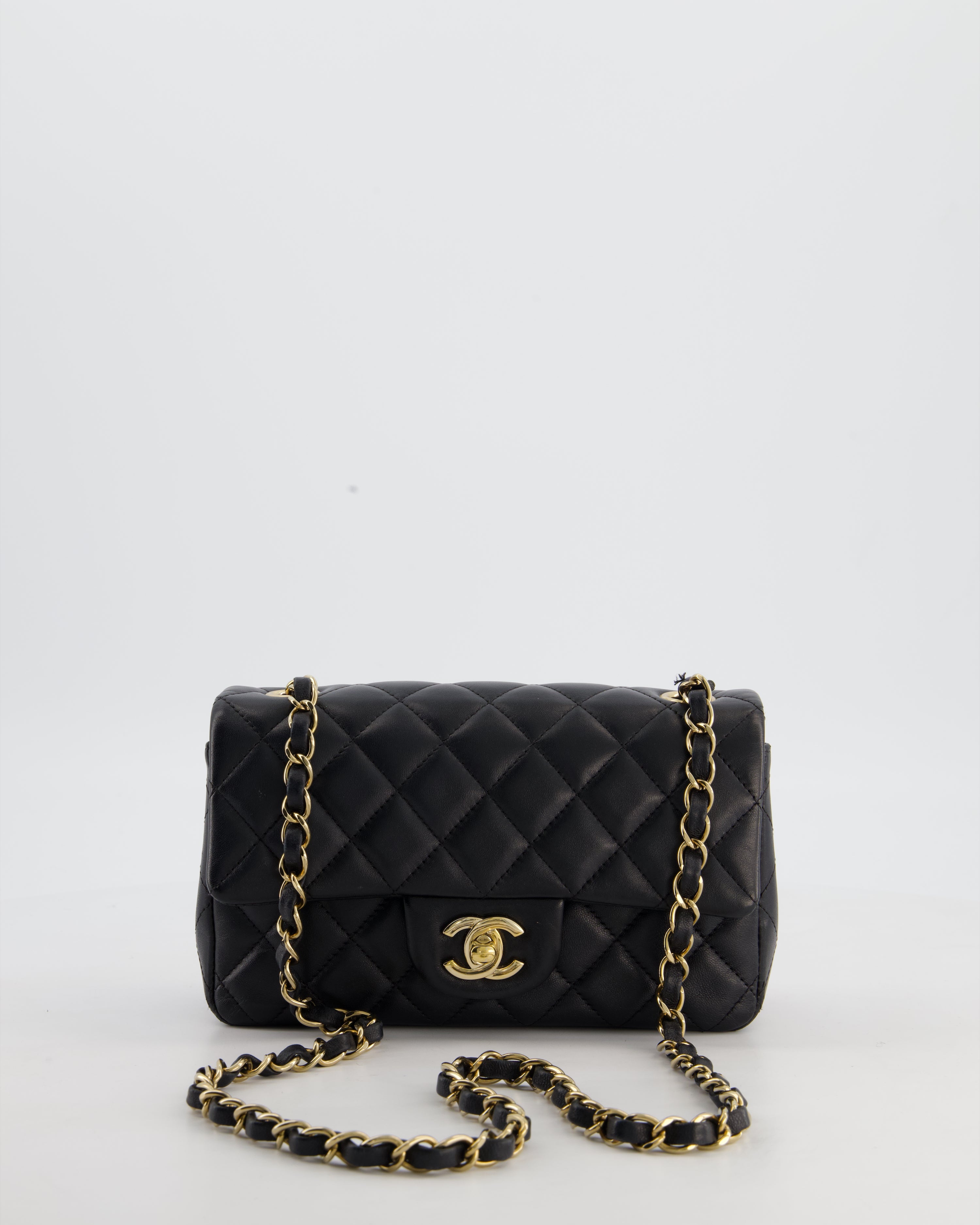 Chanel Black Mini Rectangular Flap Bag in Lambskin Leather with Gold Hardware