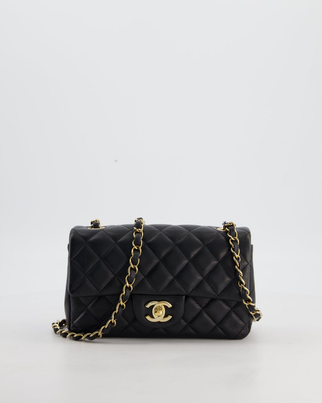 Chanel Black Mini Rectangular Flap Bag in Lambskin Leather with Gold Hardware