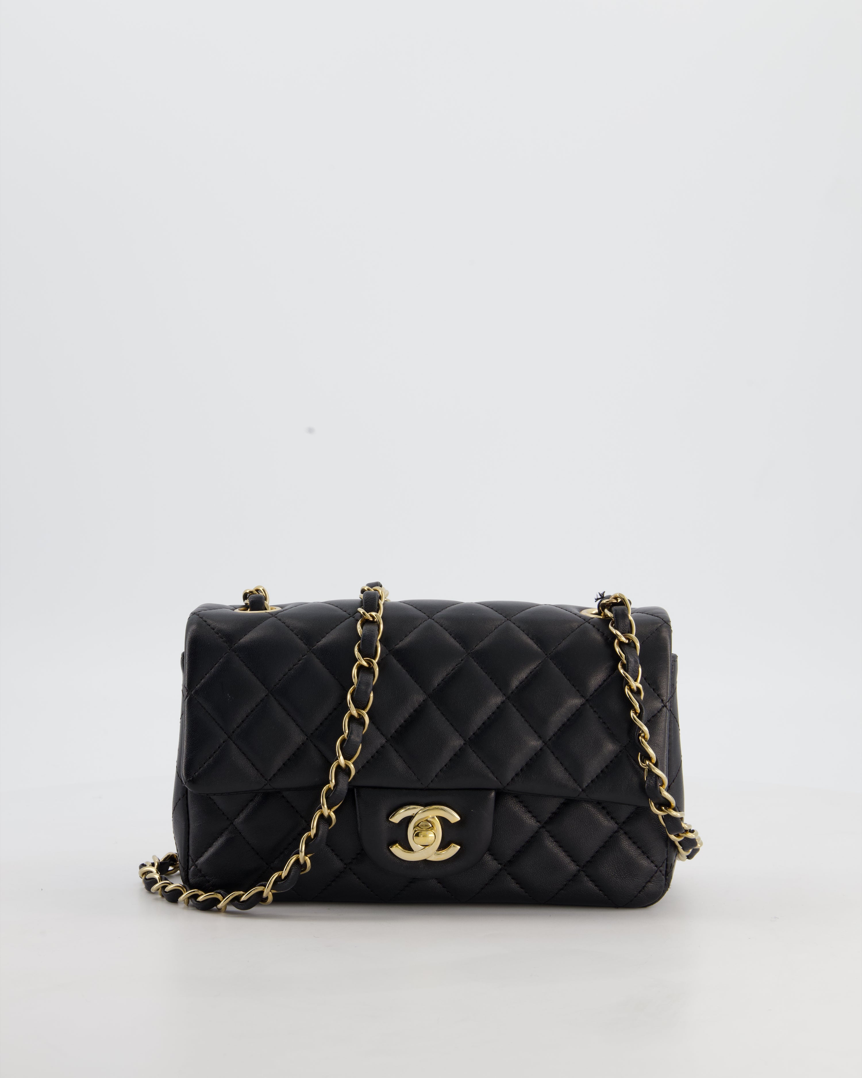 Chanel Black Mini Rectangular Flap Bag in Lambskin Leather with Gold Hardware