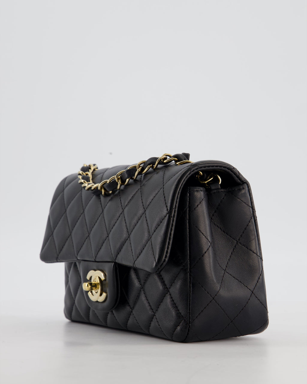 Chanel Black Mini Rectangular Flap Bag in Lambskin Leather with Gold Hardware