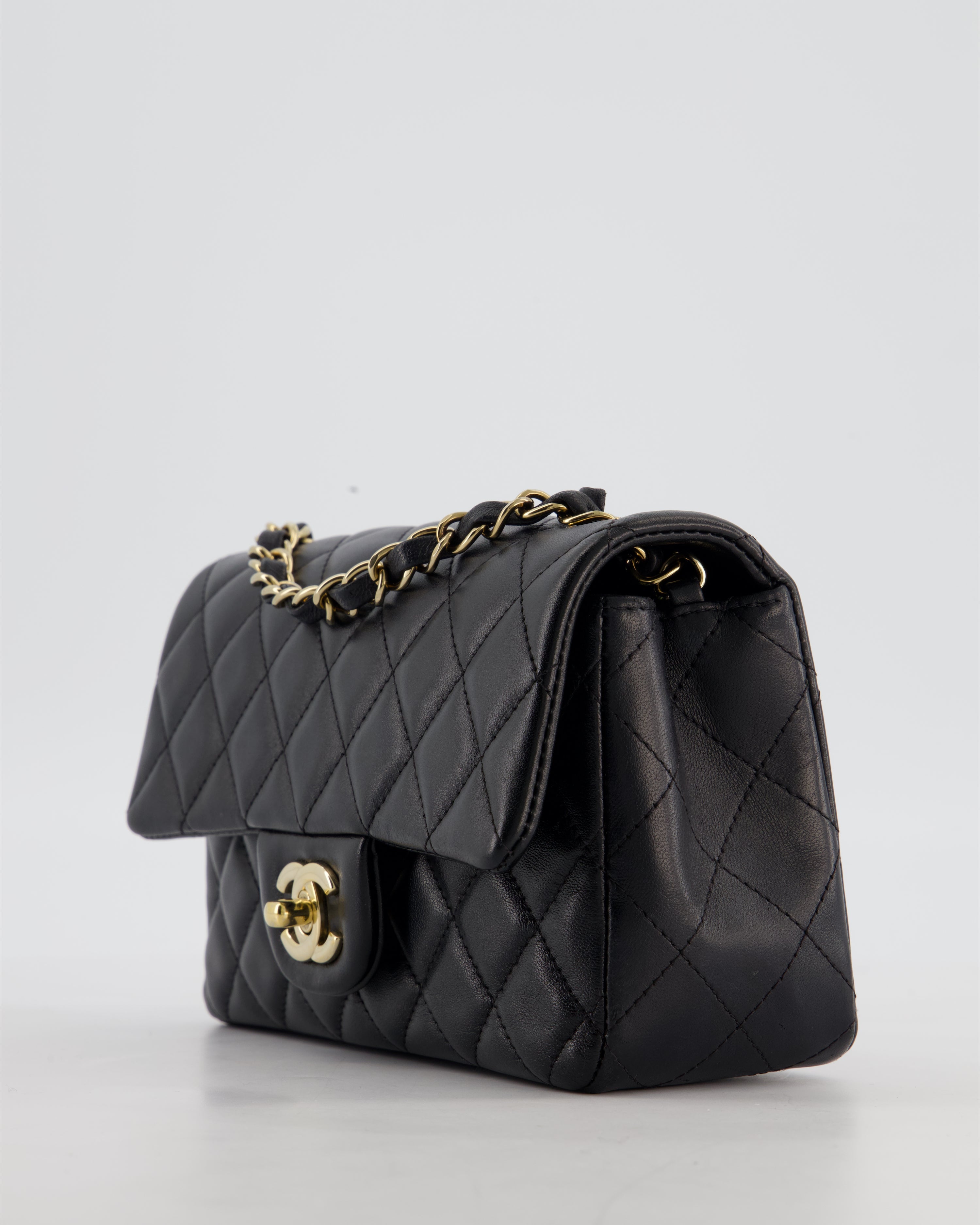 Chanel Black Mini Rectangular Flap Bag in Lambskin Leather with Gold Hardware