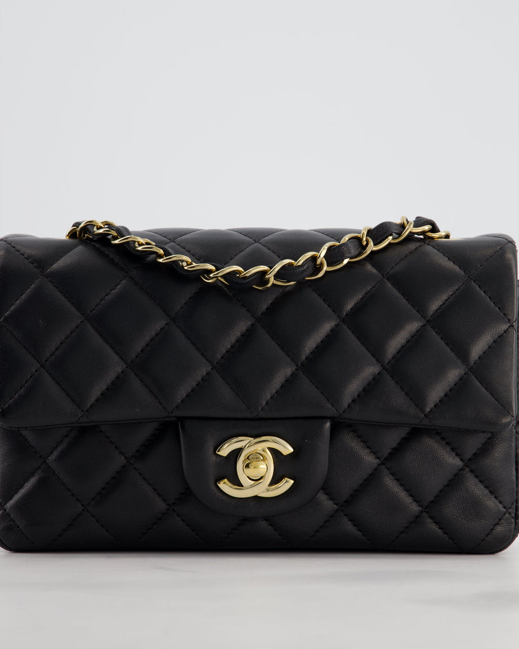 Chanel Black Mini Rectangular Flap Bag in Lambskin Leather with Gold Hardware