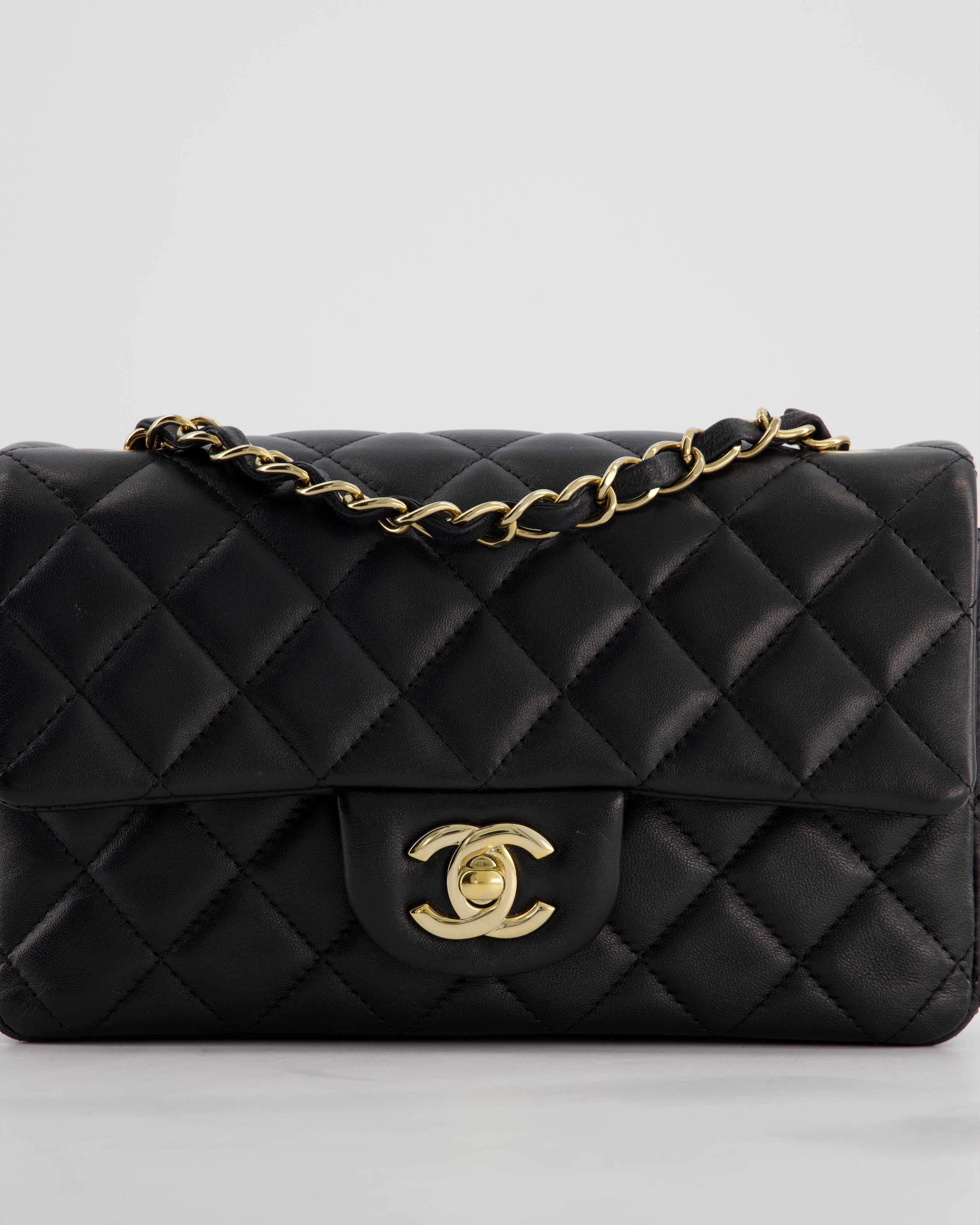 Chanel Black Mini Rectangular Flap Bag in Lambskin Leather with Gold Hardware