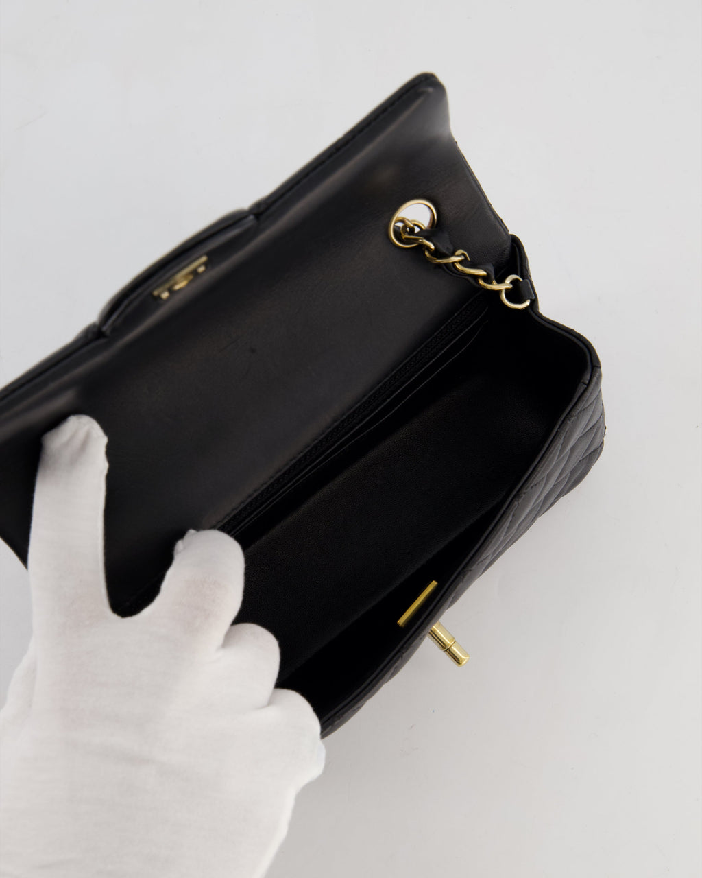 Chanel Black Mini Rectangular Flap Bag in Lambskin Leather with Gold Hardware