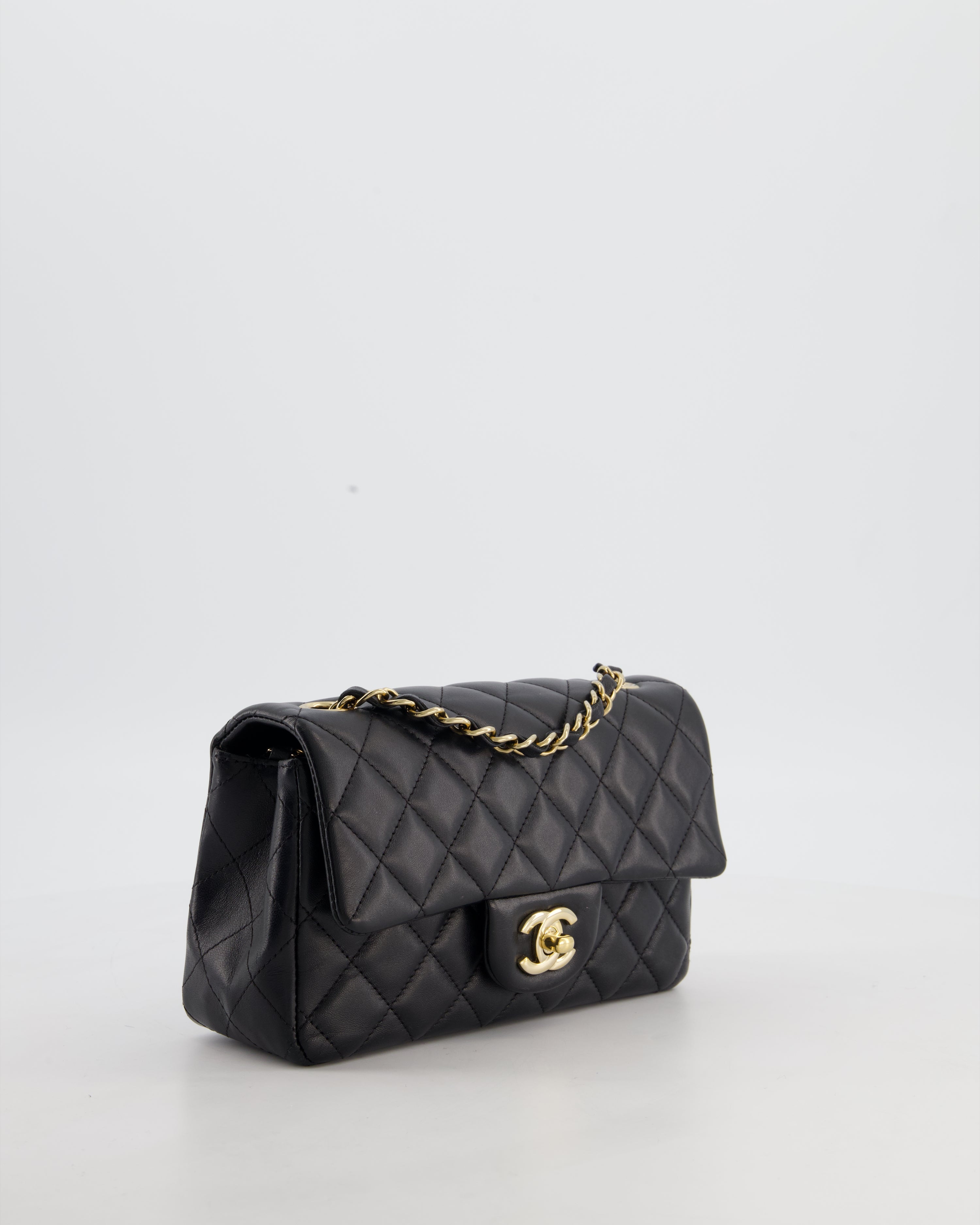 Chanel Black Mini Rectangular Flap Bag in Lambskin Leather with Gold Hardware