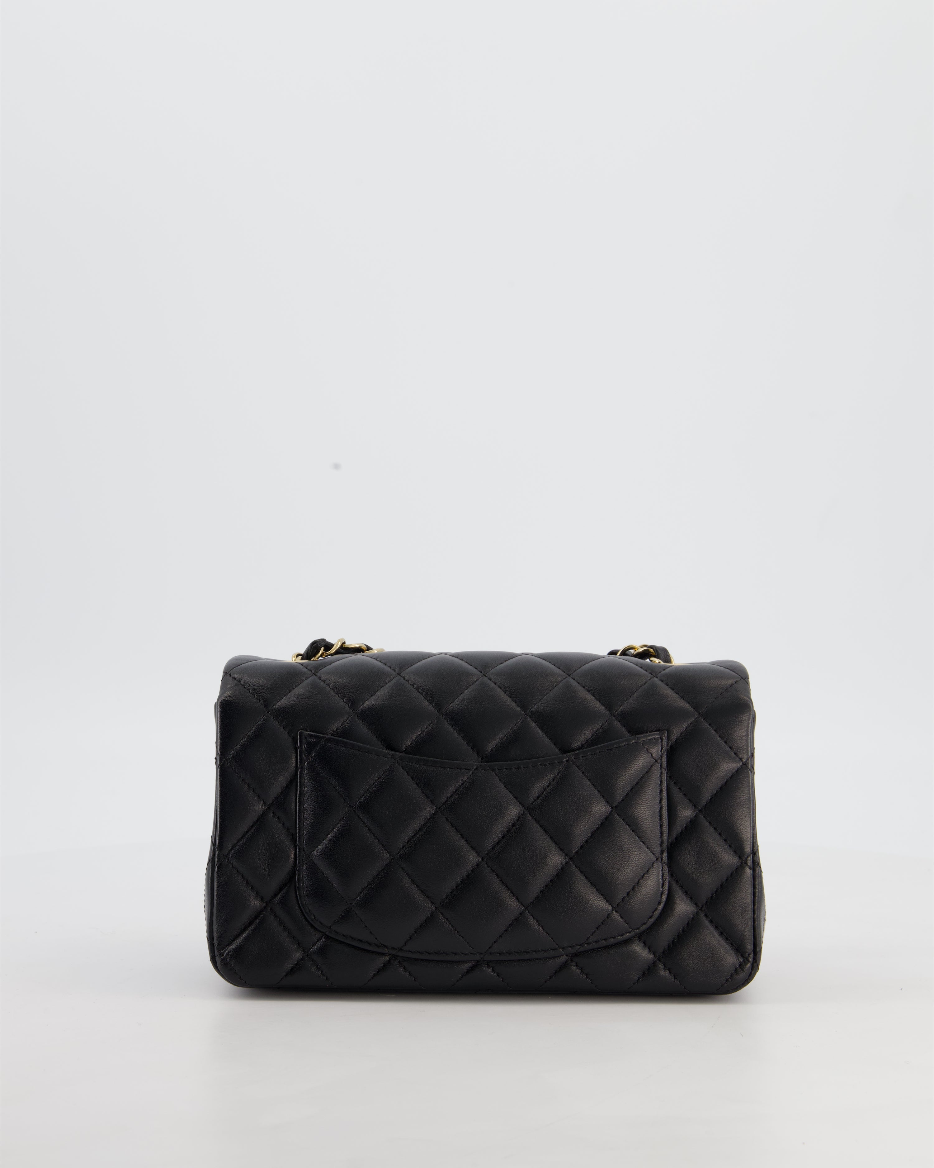 Chanel Black Mini Rectangular Flap Bag in Lambskin Leather with Gold Hardware