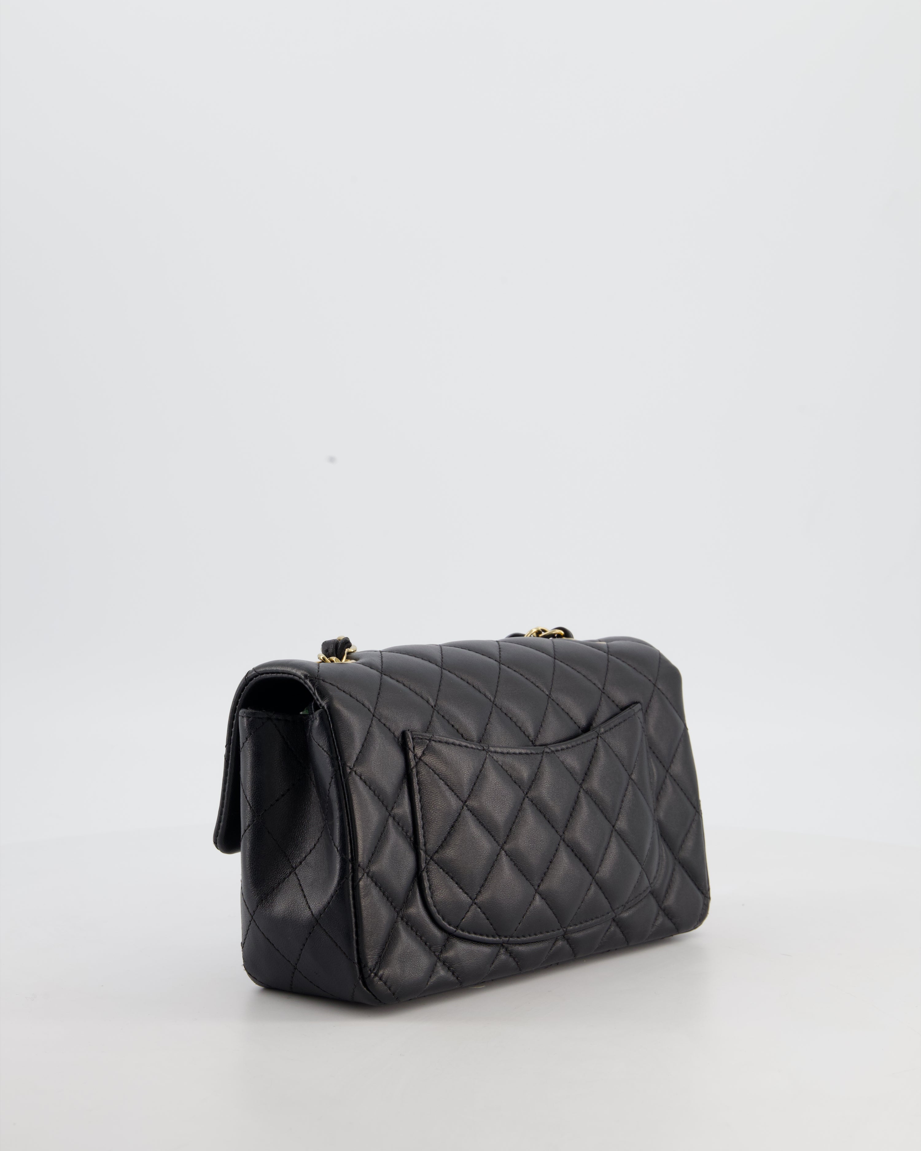 Chanel Black Mini Rectangular Flap Bag in Lambskin Leather with Gold Hardware