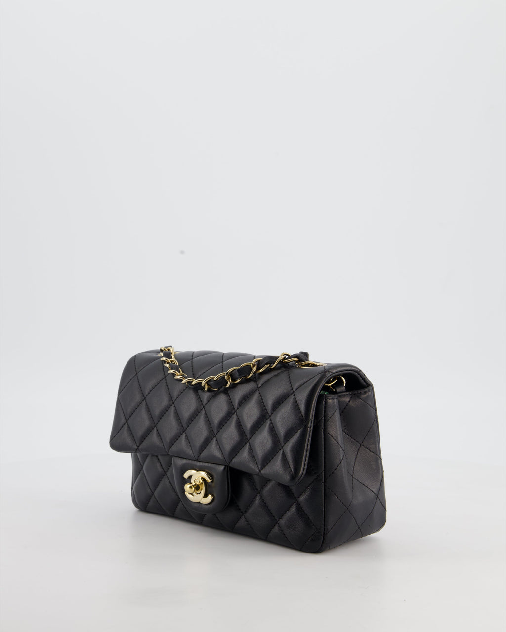 Chanel Black Mini Rectangular Flap Bag in Lambskin Leather with Gold Hardware