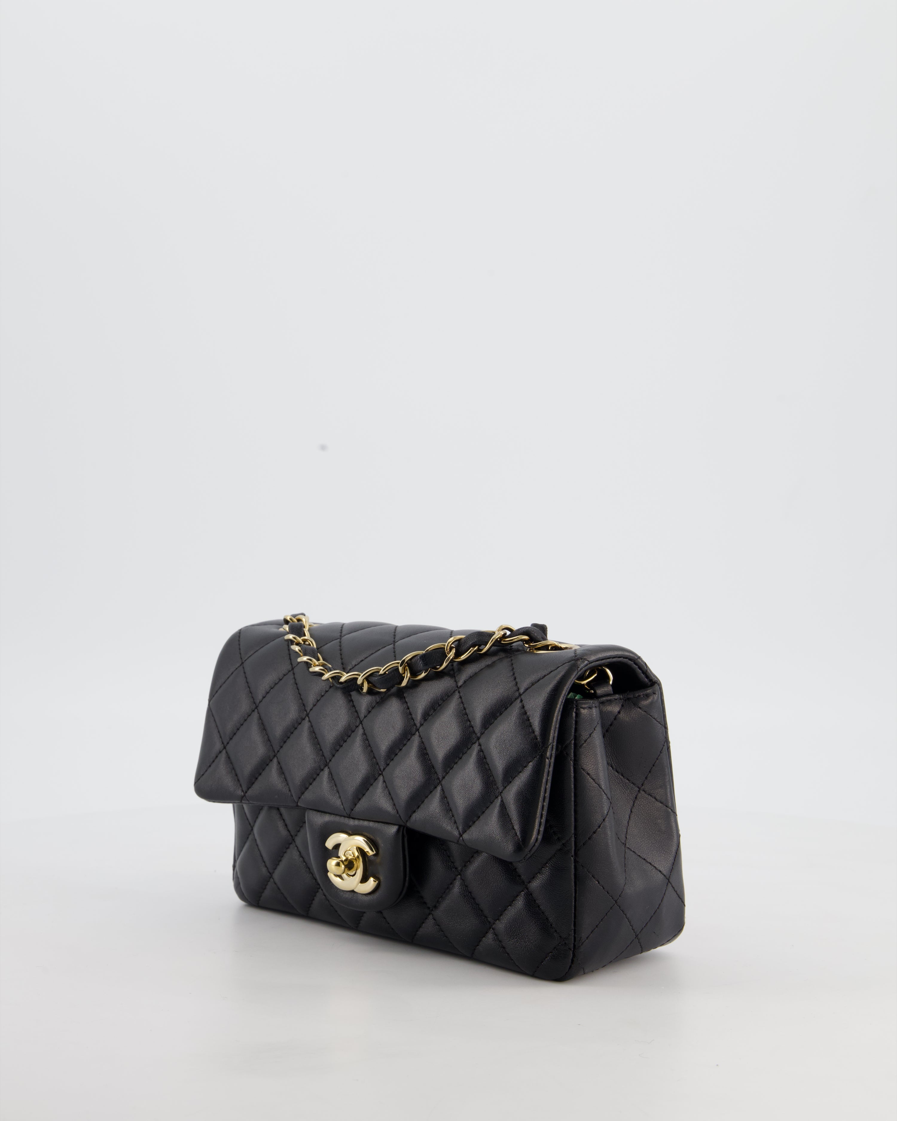 Chanel Black Mini Rectangular Flap Bag in Lambskin Leather with Gold Hardware