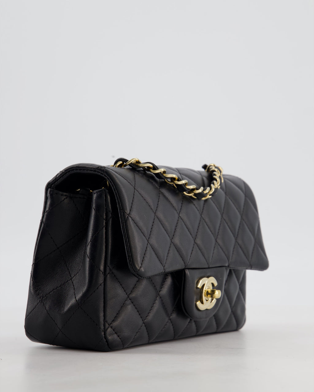 Chanel Black Mini Rectangular Flap Bag in Lambskin Leather with Gold Hardware