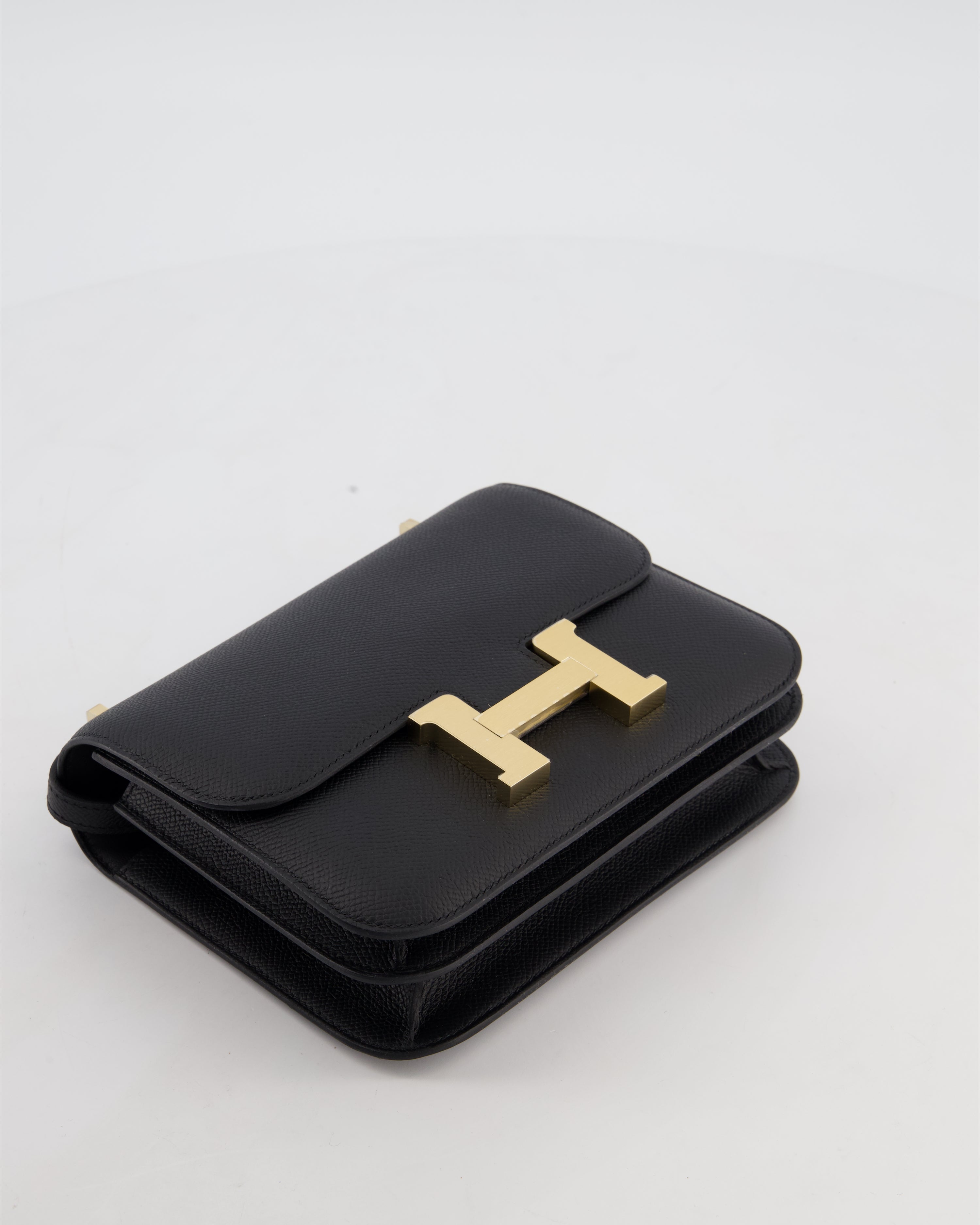 *RARE* Hermès Mini Constance III Mirror 18 Bag in Noir Epsom Leather with Brushed Permabrass Hardware