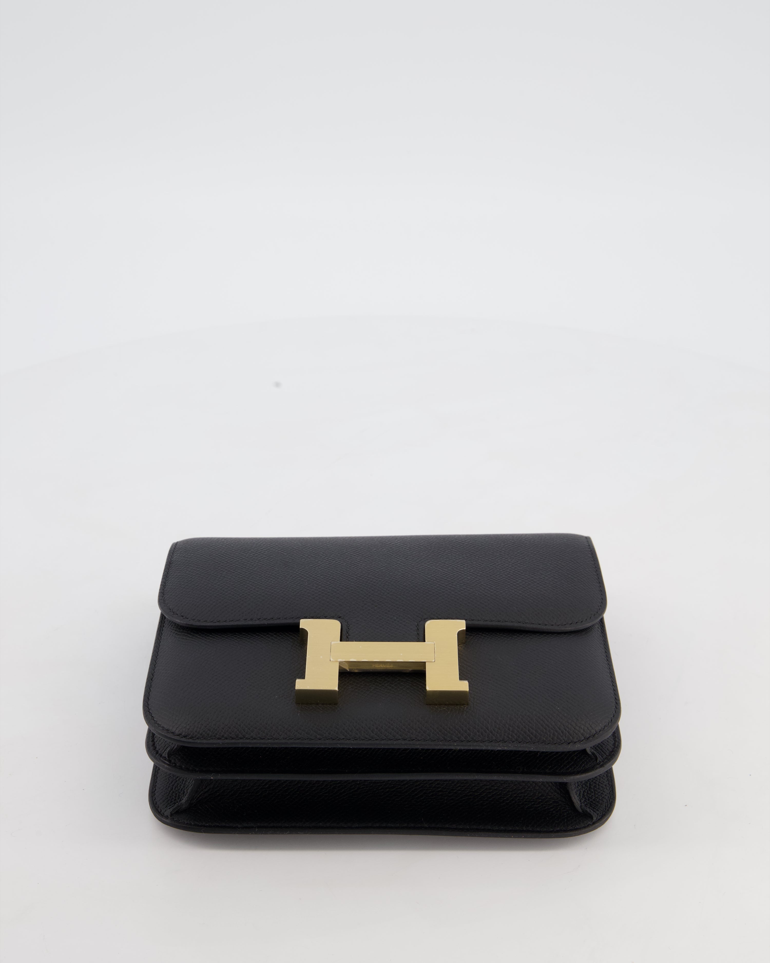 *RARE* Hermès Mini Constance III Mirror 18 Bag in Noir Epsom Leather with Brushed Permabrass Hardware