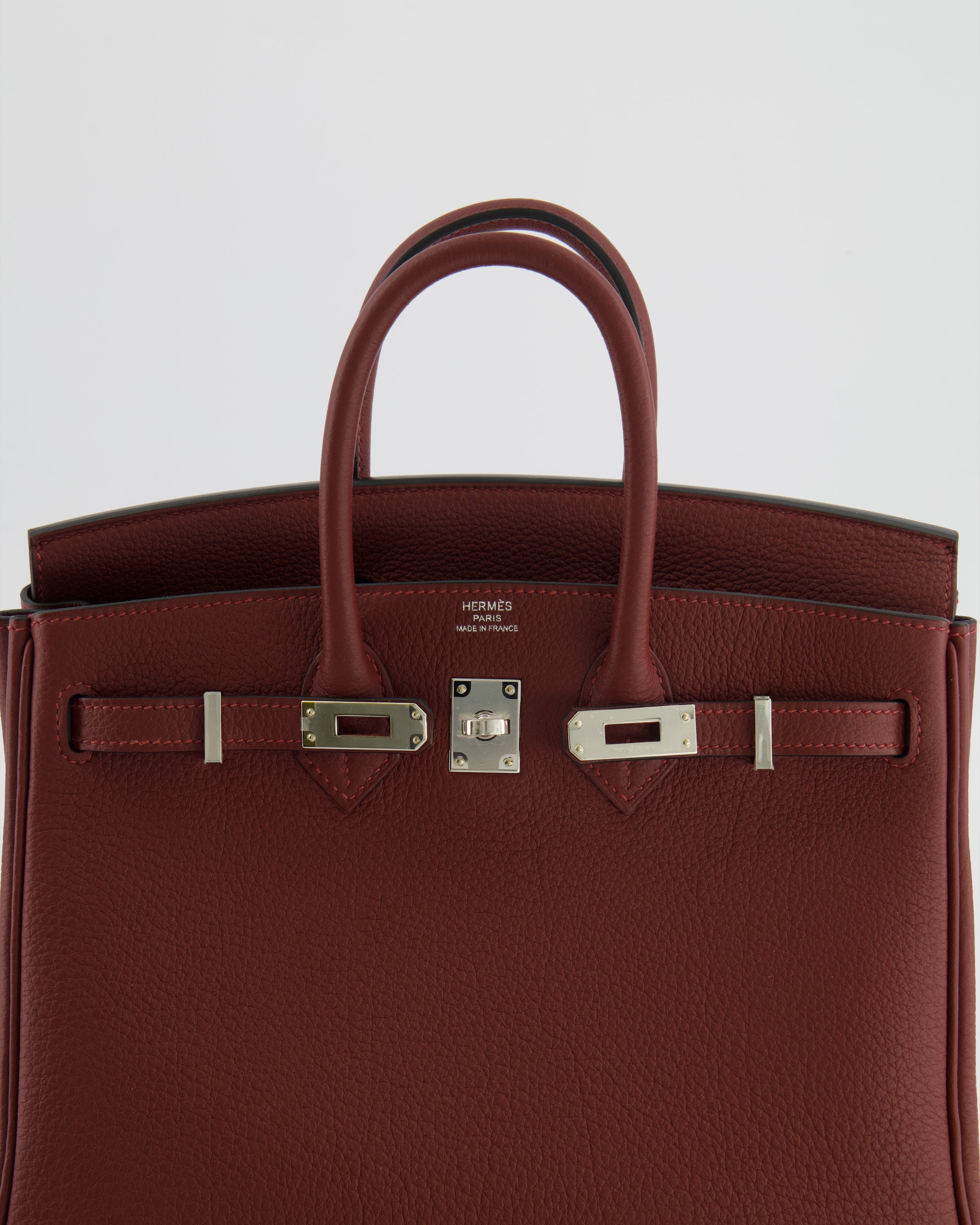 Hermès Birkin 25 Retourne Bag in Rouge H Veau Togo Leather with Palladium Hardware