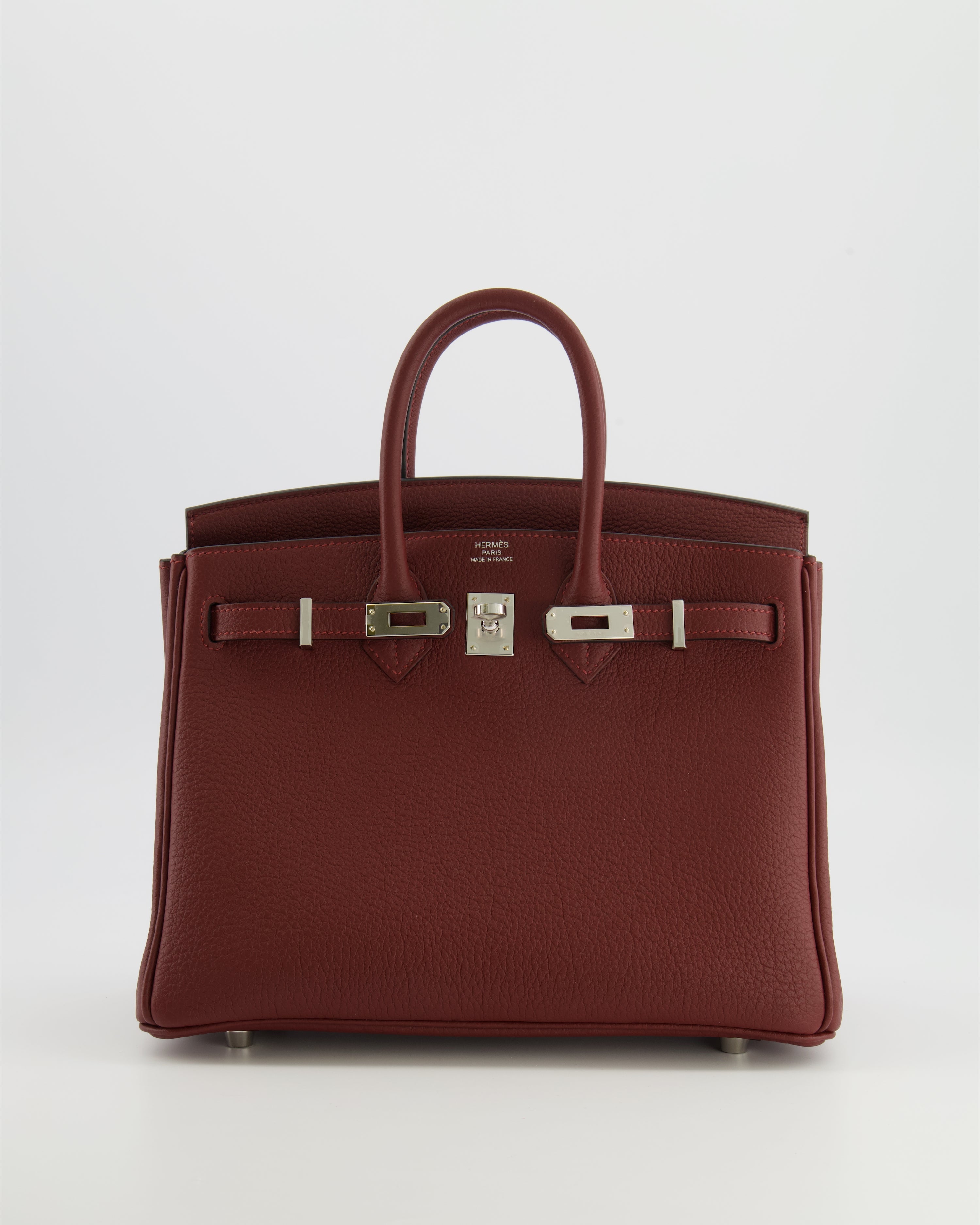 Hermès Birkin 25 Retourne Bag in Rouge H Veau Togo Leather with Palladium Hardware
