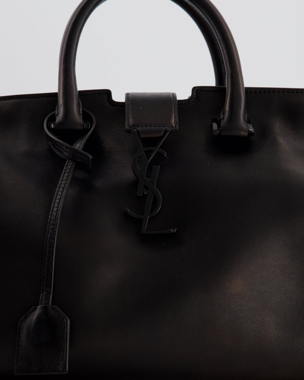 Saint Laurent Black Small Monogram Cabas Satchel Bag in Calfskin Leather and Black Hardware
