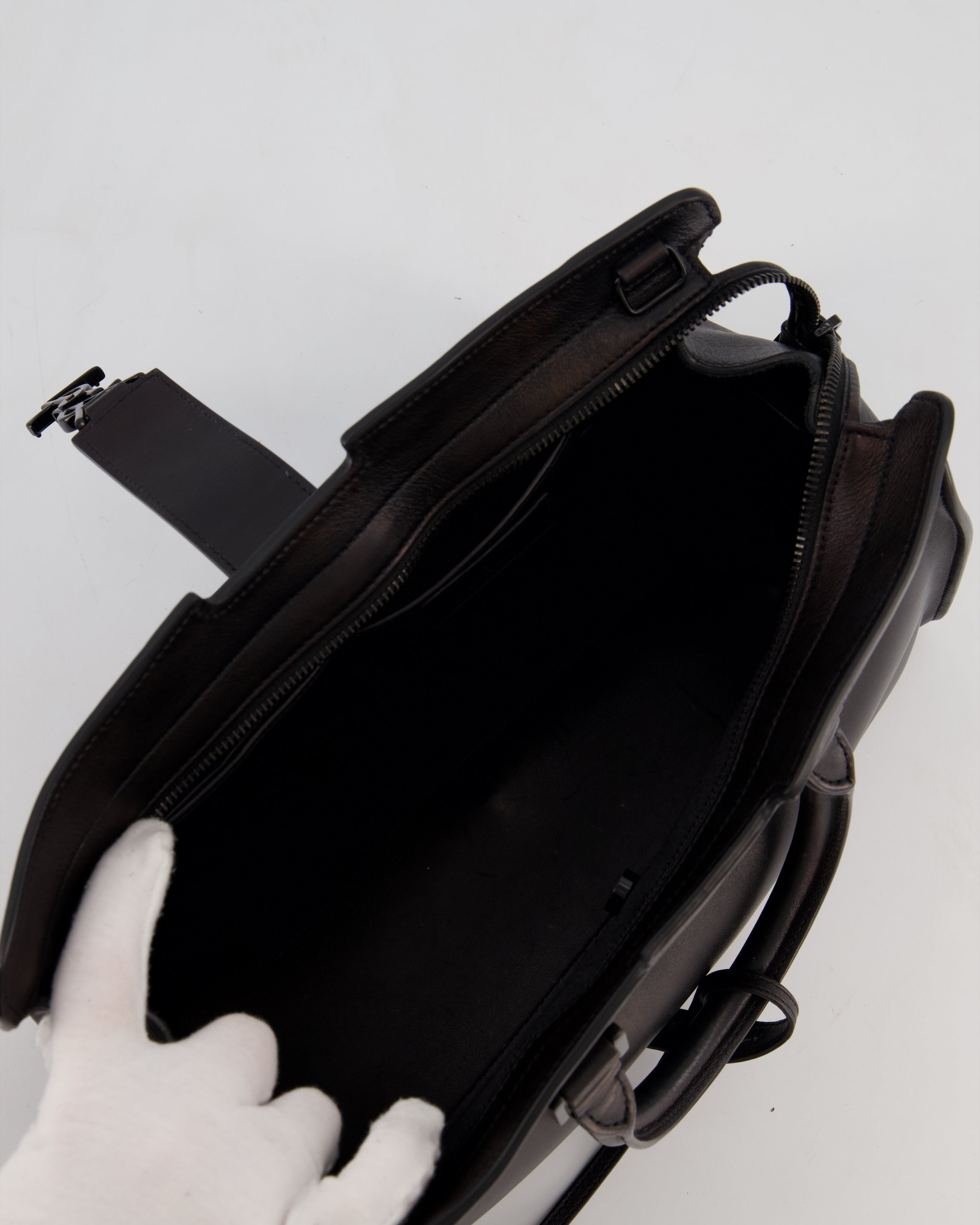 Saint Laurent Black Small Monogram Cabas Satchel Bag in Calfskin Leather and Black Hardware