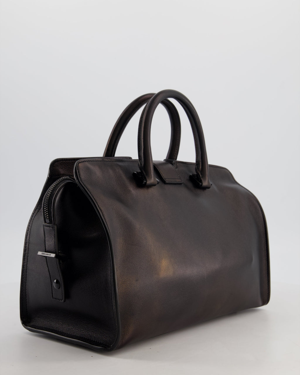 Saint Laurent Black Small Monogram Cabas Satchel Bag in Calfskin Leather and Black Hardware