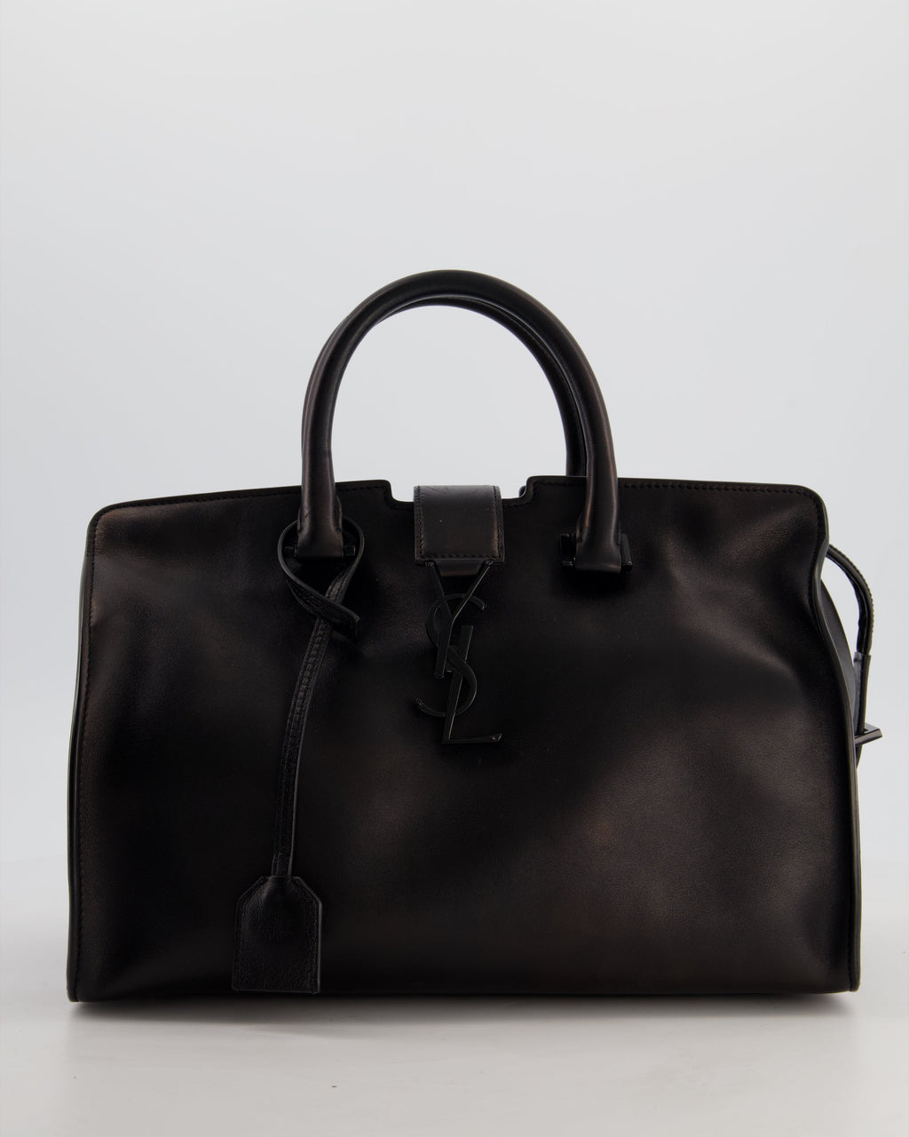 Saint Laurent Black Small Monogram Cabas Satchel Bag in Calfskin Leather and Black Hardware