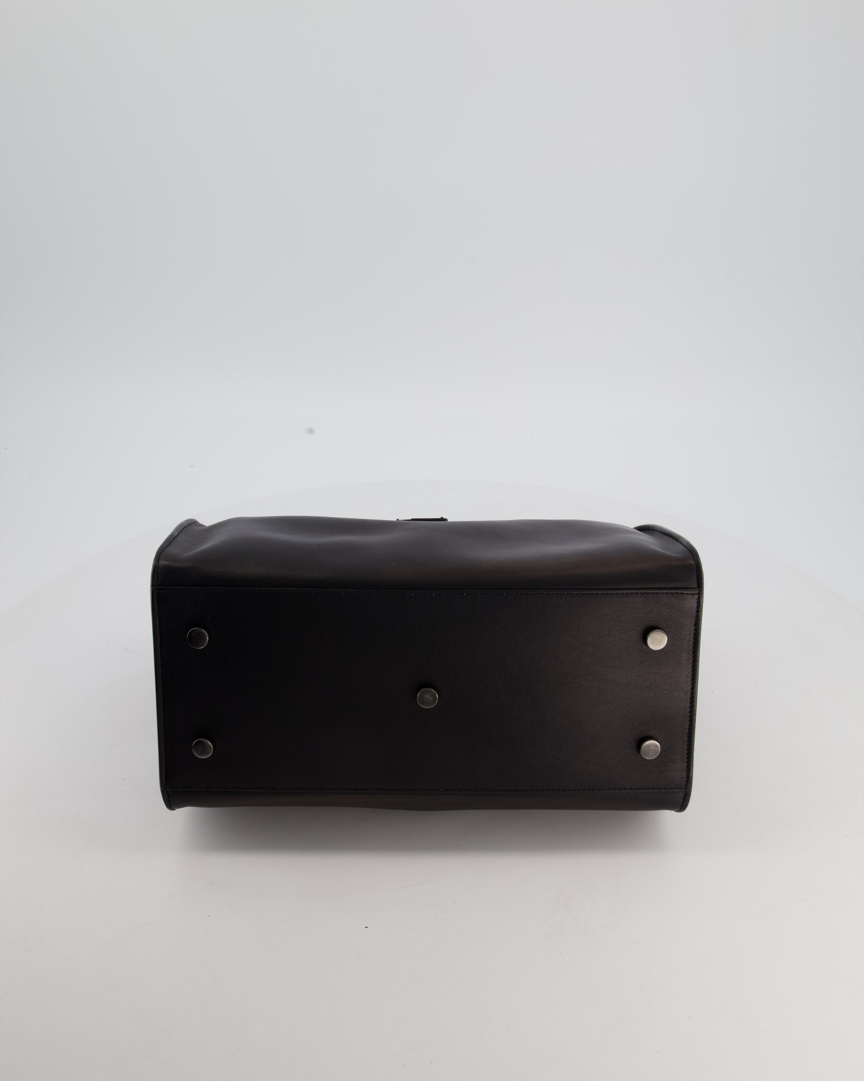 Saint Laurent Black Small Monogram Cabas Satchel Bag in Calfskin Leather and Black Hardware