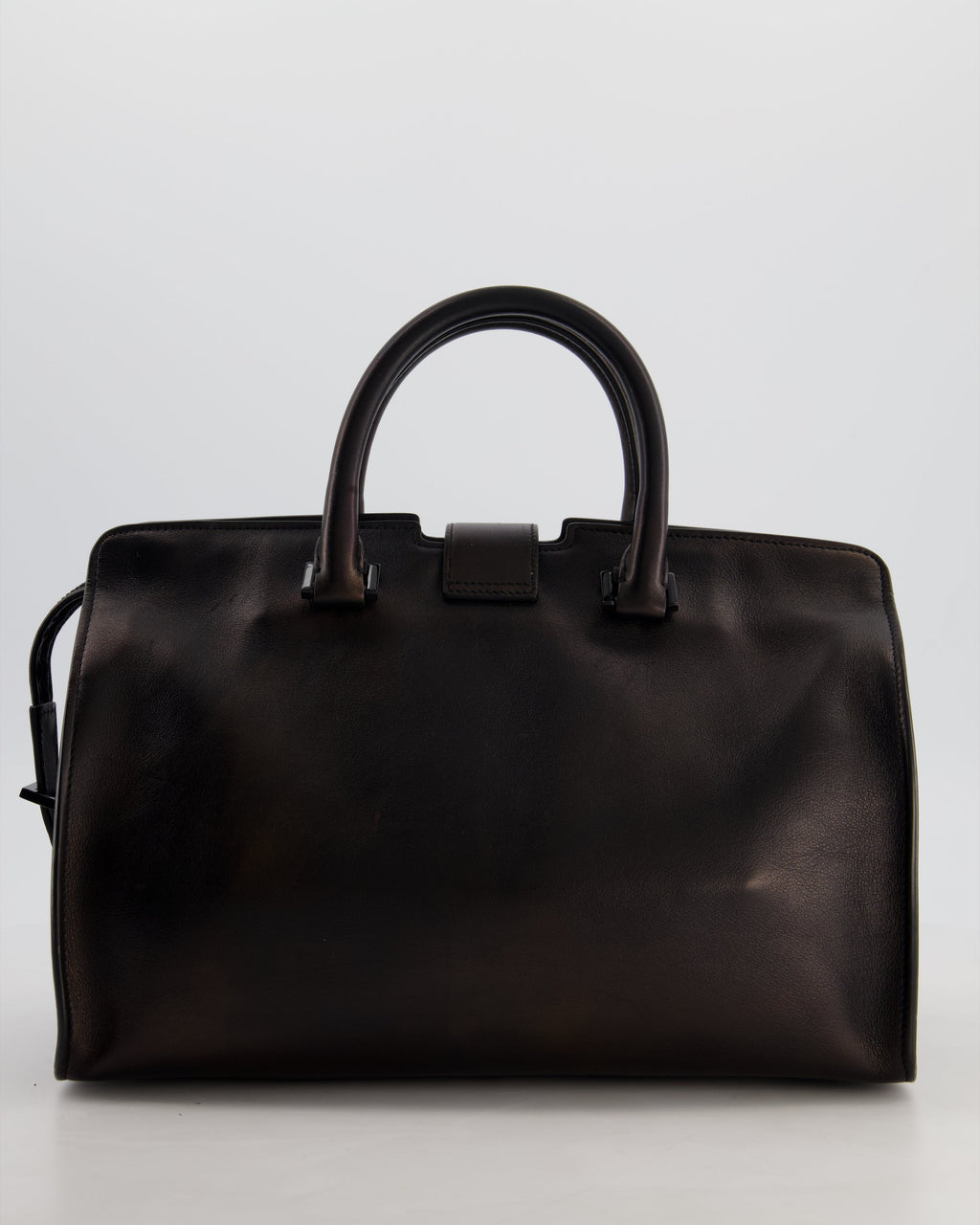 Saint Laurent Black Small Monogram Cabas Satchel Bag in Calfskin Leather and Black Hardware