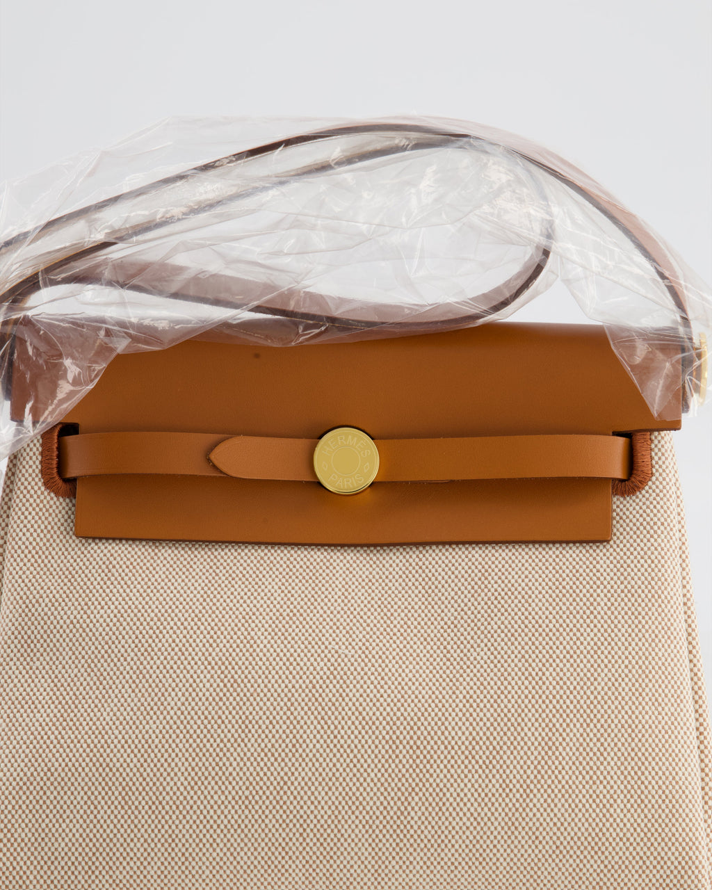 *HOT* Hermès Herbag Zip 20 Bag in Fauve Vache Hunter Leather & Ecru/Beige Viking Canvas with Gold Hardware