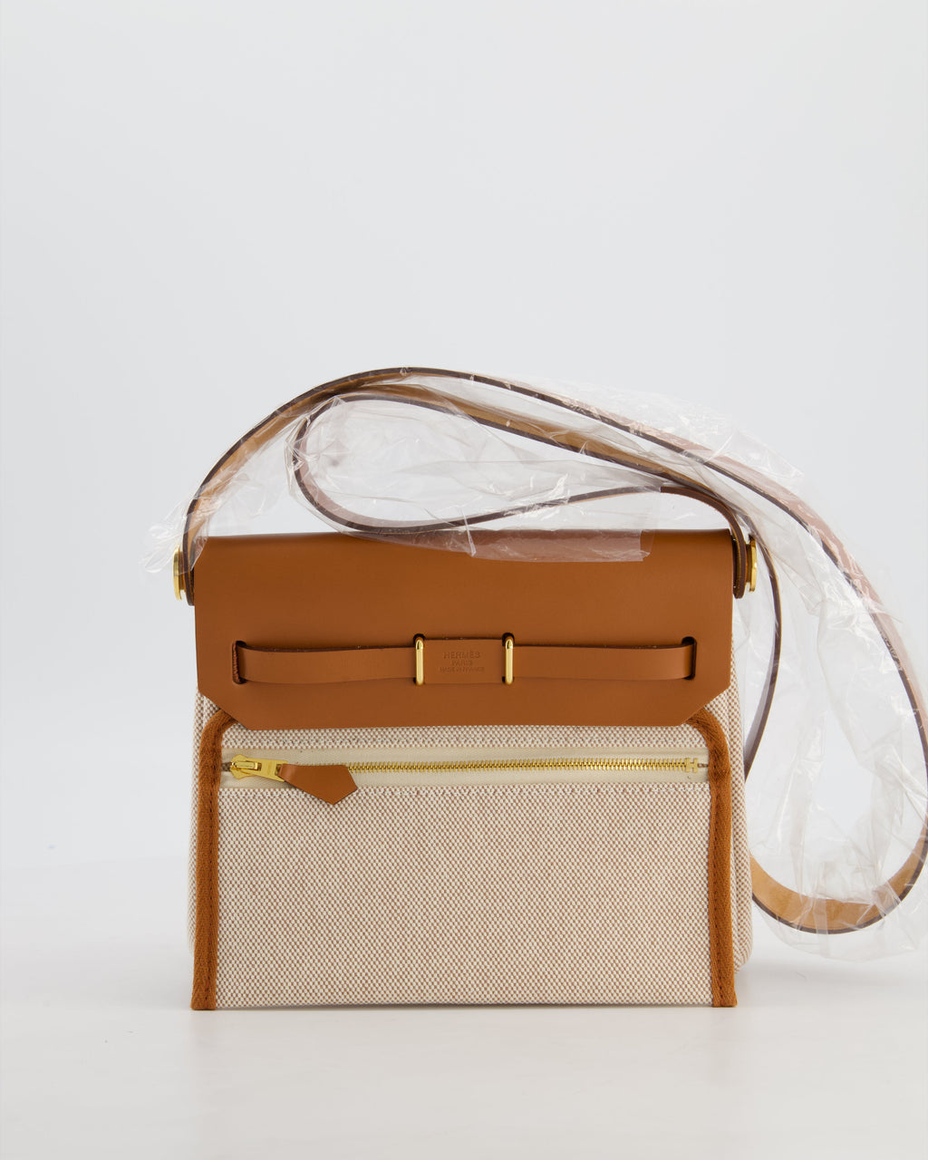 *HOT* Hermès Herbag Zip 20 Bag in Fauve Vache Hunter Leather & Ecru/Beige Viking Canvas with Gold Hardware