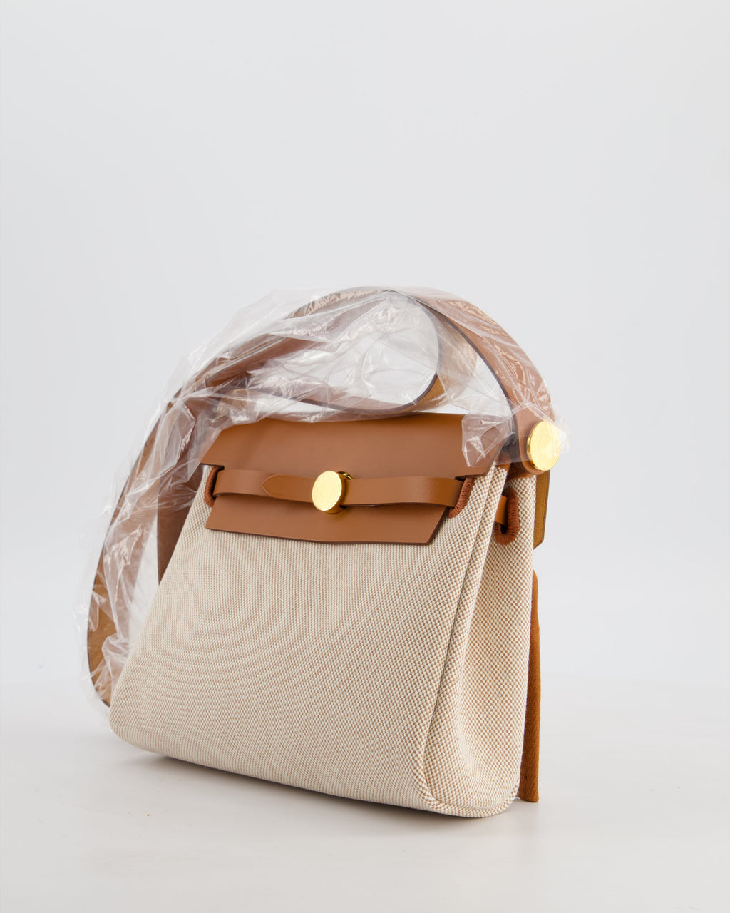 *HOT* Hermès Herbag Zip 20 Bag in Fauve Vache Hunter Leather & Ecru/Beige Viking Canvas with Gold Hardware